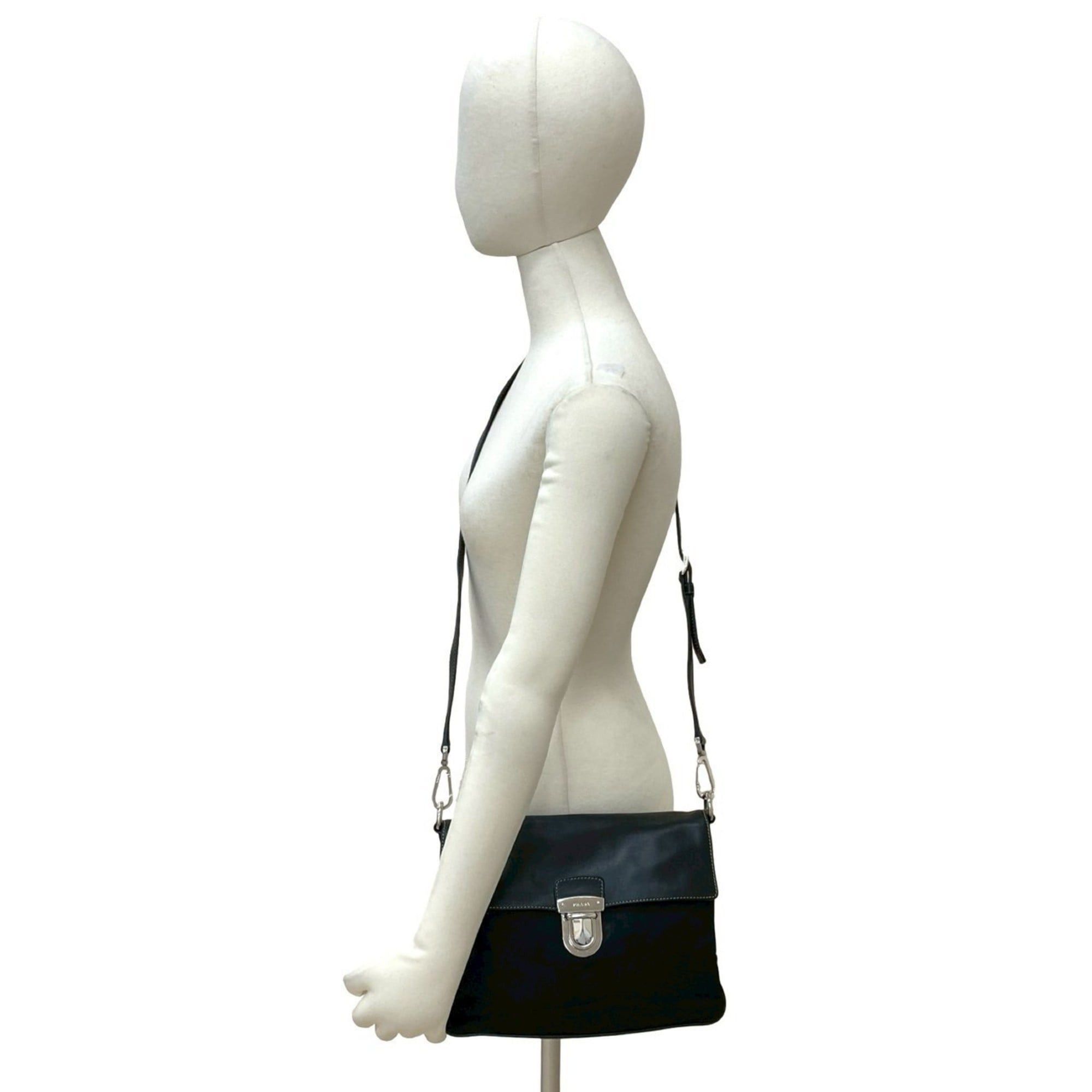 Prada PRADA Triangle Logo Leather Tessuto Nylon Shoulder Bag/Sacoche/Pouch, Black, 84903 Size ONE SIZE - 2 Thumbnail