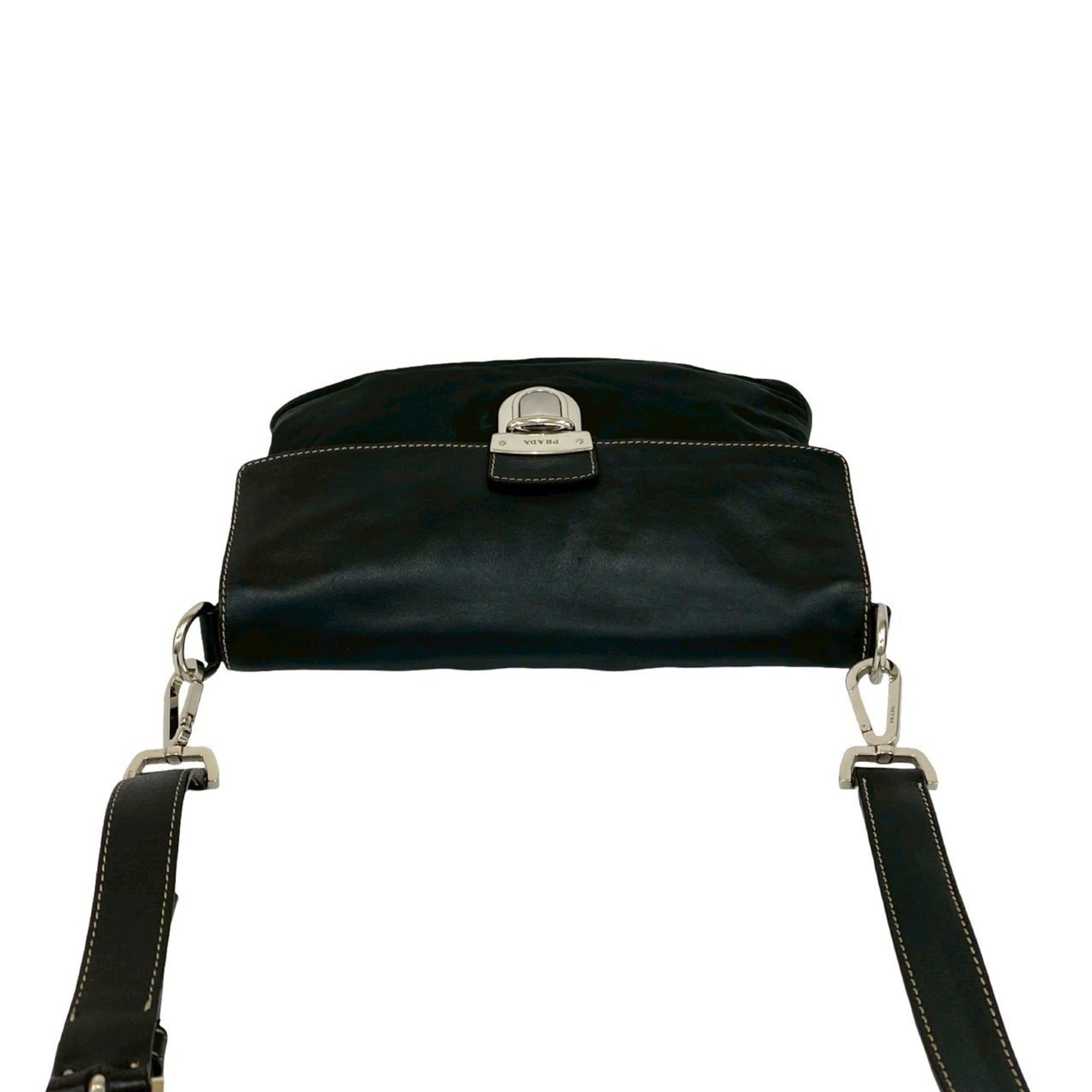 Prada PRADA Triangle Logo Leather Tessuto Nylon Shoulder Bag/Sacoche/Pouch, Black, 84903 Size ONE SIZE - 4 Thumbnail