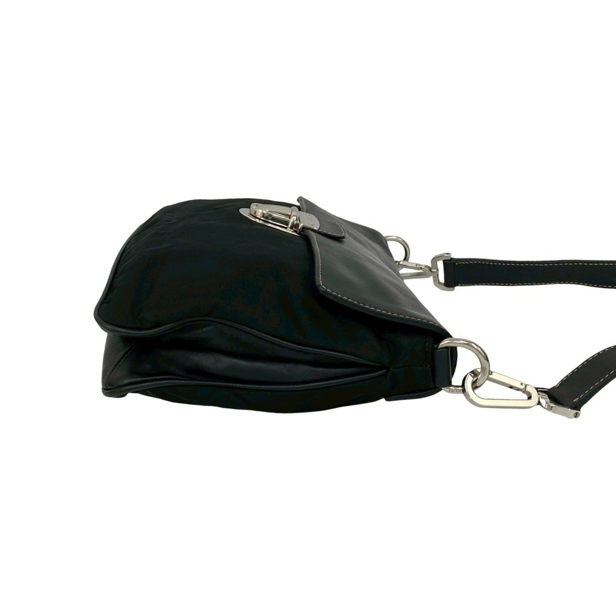 Prada PRADA Triangle Logo Leather Tessuto Nylon Shoulder Bag/Sacoche/Pouch, Black, 84903 Size ONE SIZE - 6 Thumbnail