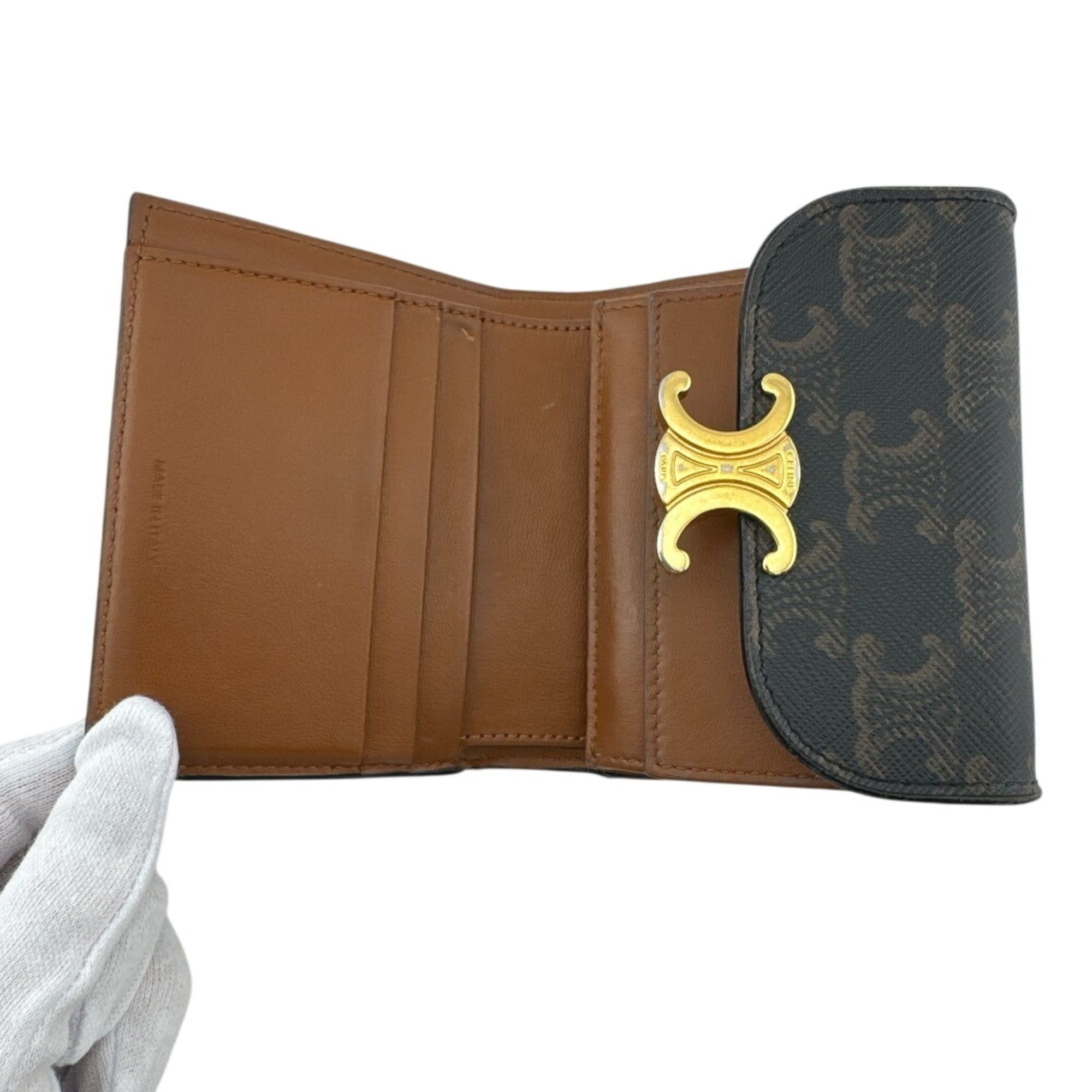 Celine CELINE Triomphe Tri-fold Wallet, Brown Size ONE SIZE - 7 Thumbnail
