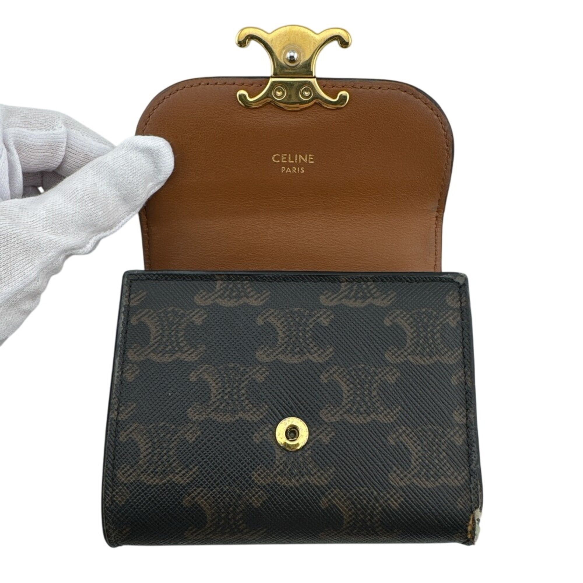 Celine CELINE Triomphe Tri-fold Wallet, Brown Size ONE SIZE - 5 Thumbnail