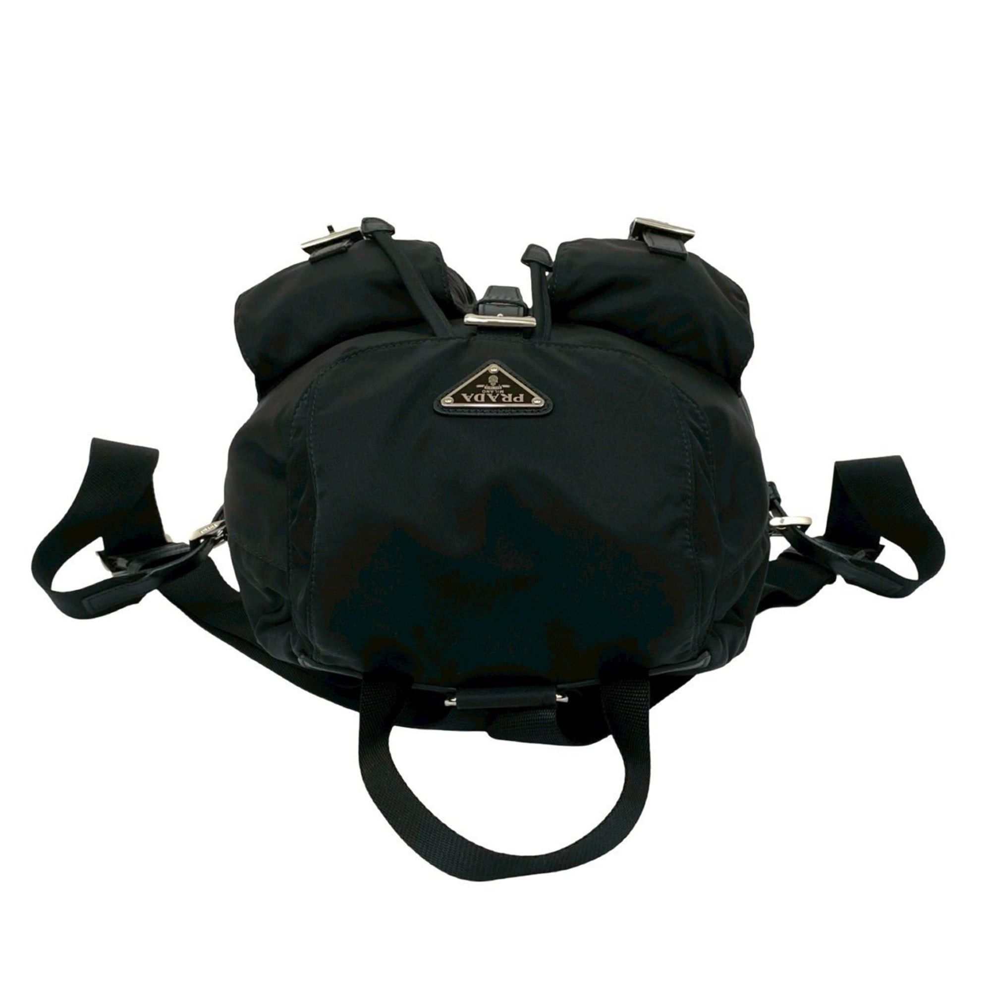 Prada Prada Triangle Logo Tessuto Nylon Saffiano Leather Backpack, Black 05157 Size ONE SIZE - 4 Thumbnail