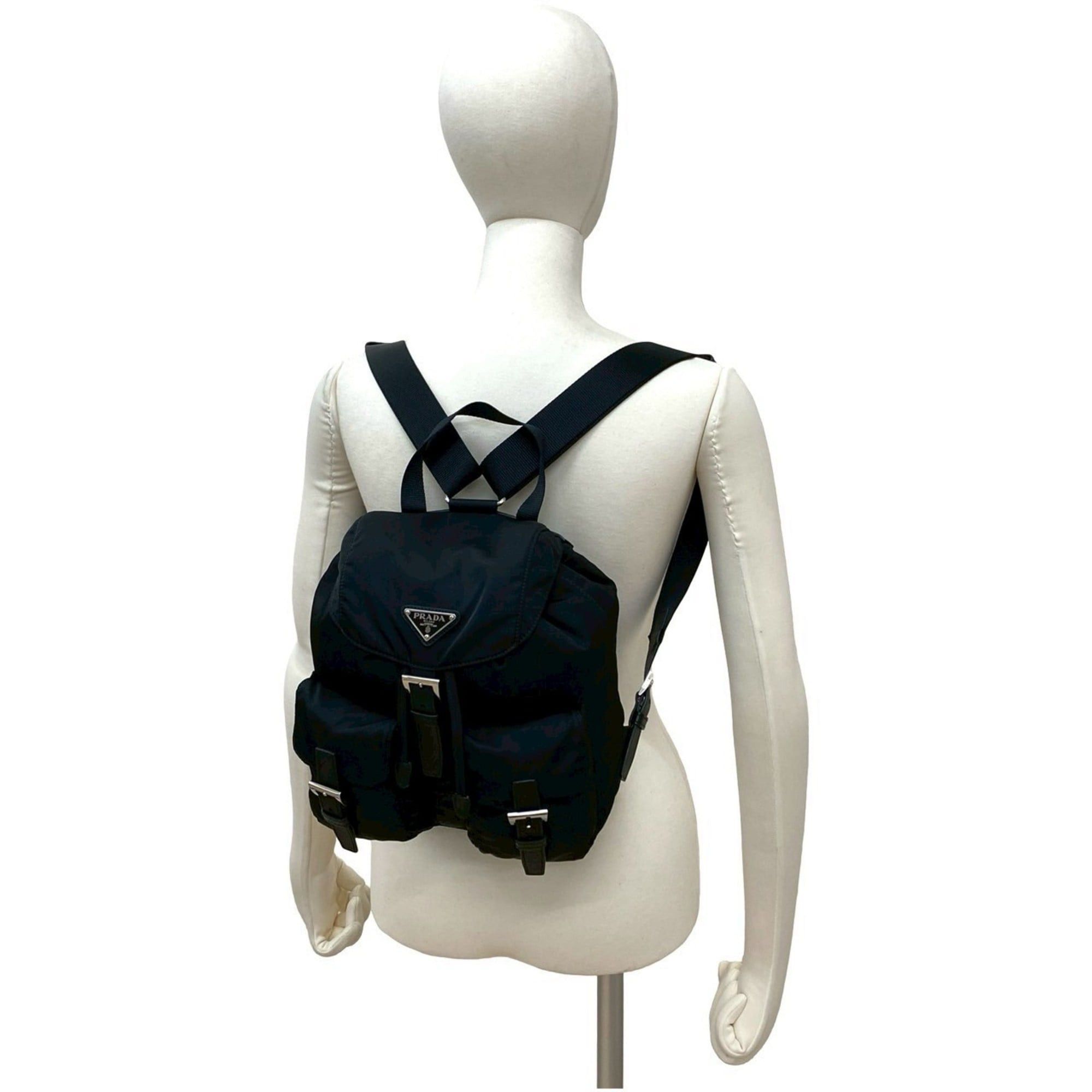 Prada Prada Triangle Logo Tessuto Nylon Saffiano Leather Backpack, Black 05157 Size ONE SIZE - 2 Thumbnail