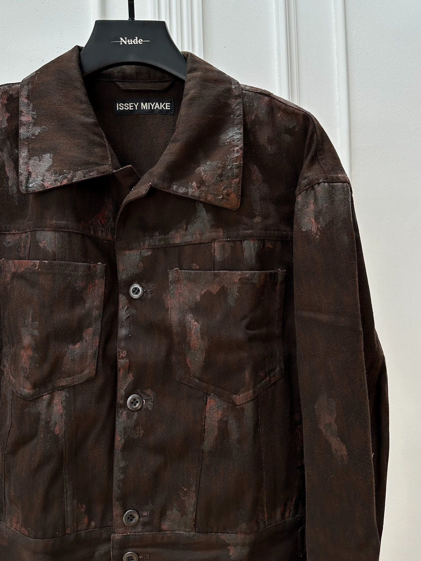 Issey Miyake Brown Painted Effect Button-Up Jacket Size US M / EU 48-50 / 2 - 2 Thumbnail