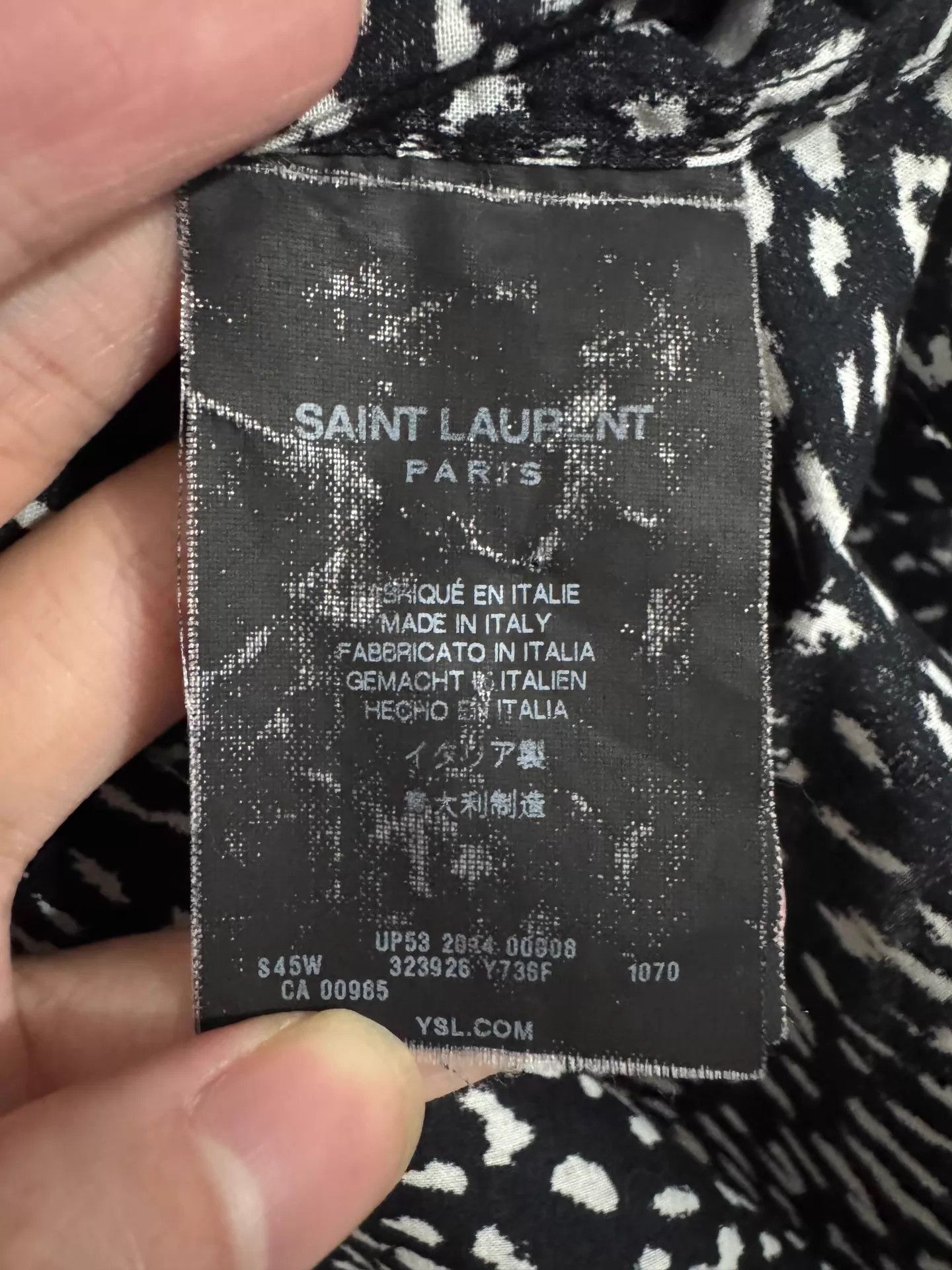 Saint Laurent Paris Black Patterned Long Sleeve Button-Up Shirt Size US S / EU 44-46 / 1 - 8 Thumbnail