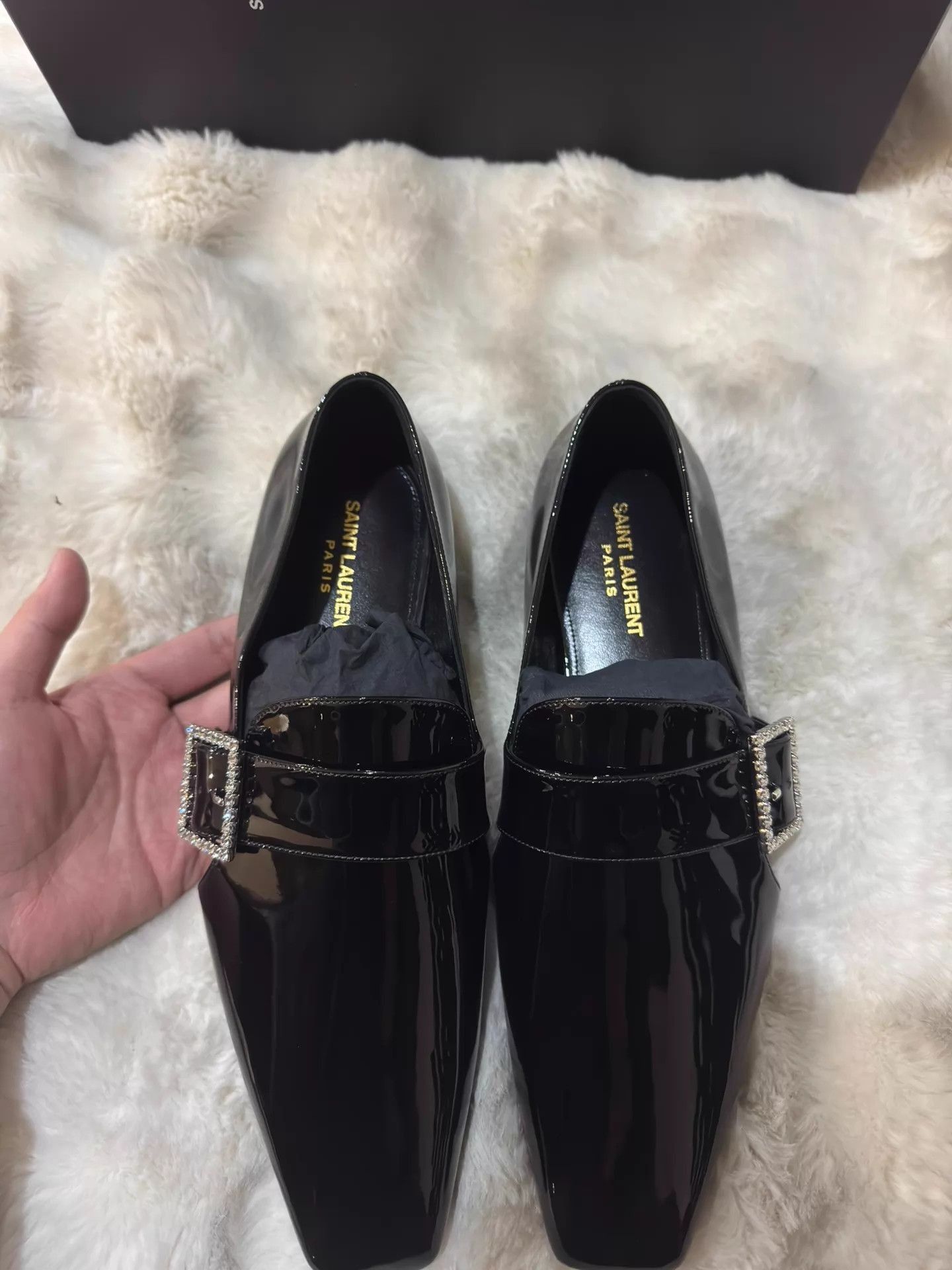 Yves Saint Laurent Black Patent Leather Slip-On Shoes with Buckle Size US 9 / EU 42 - 7 Thumbnail