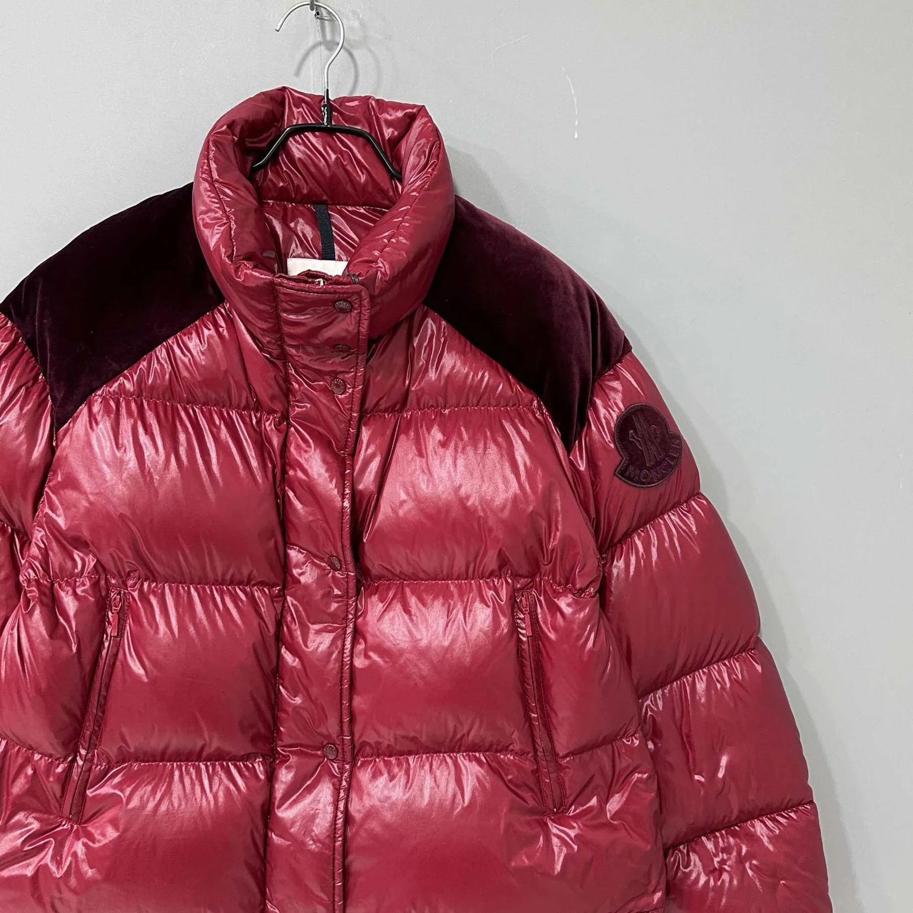 Moncler Red Puffer Jacket with Velvet Accents Size US S / EU 44-46 / 1 - 2 Thumbnail