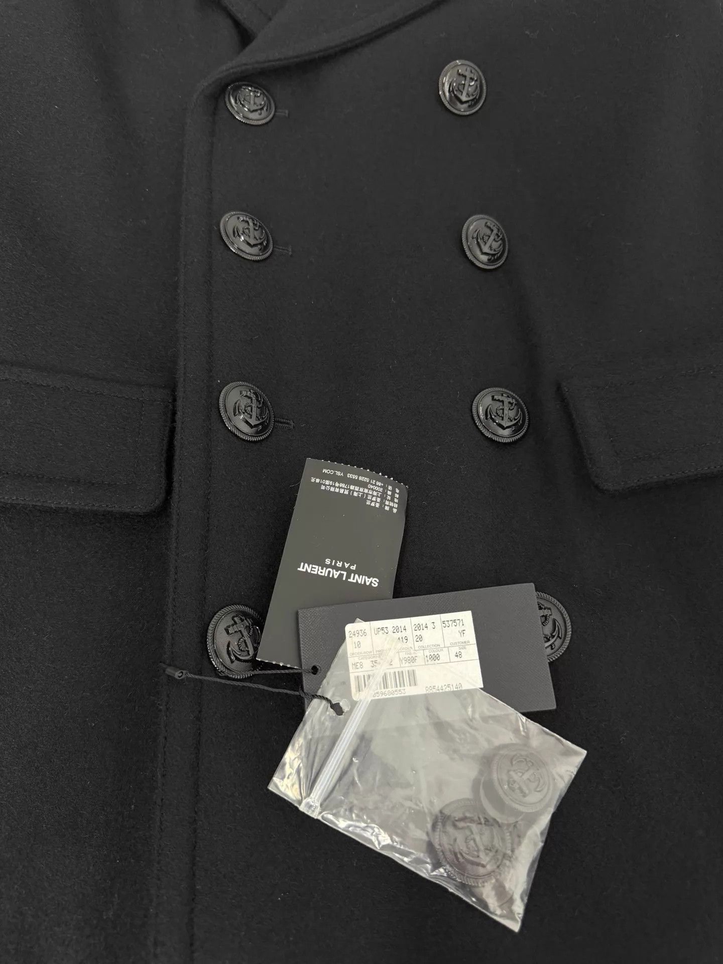Saint Laurent Paris Black Double-Breasted Long Coat Size US M / EU 48-50 / 2 - 3 Thumbnail