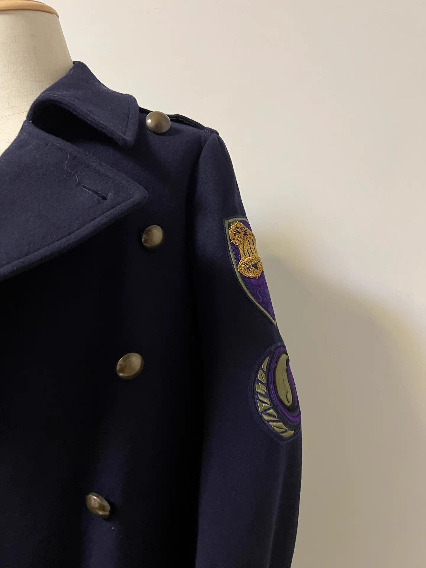 Dries Van Noten Blue Double-Breasted Long Coat with Embroidered Sleeves Size US S / EU 44-46 / 1 - 4 Thumbnail