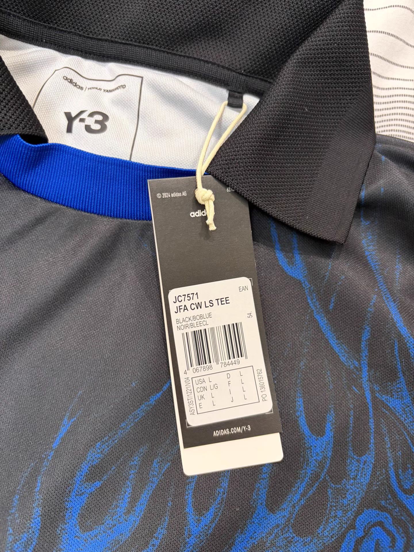 Y-3 Black Long Sleeve Jersey with Blue Swirl Patterns Size US L / EU 52-54 / 3 - 6 Thumbnail