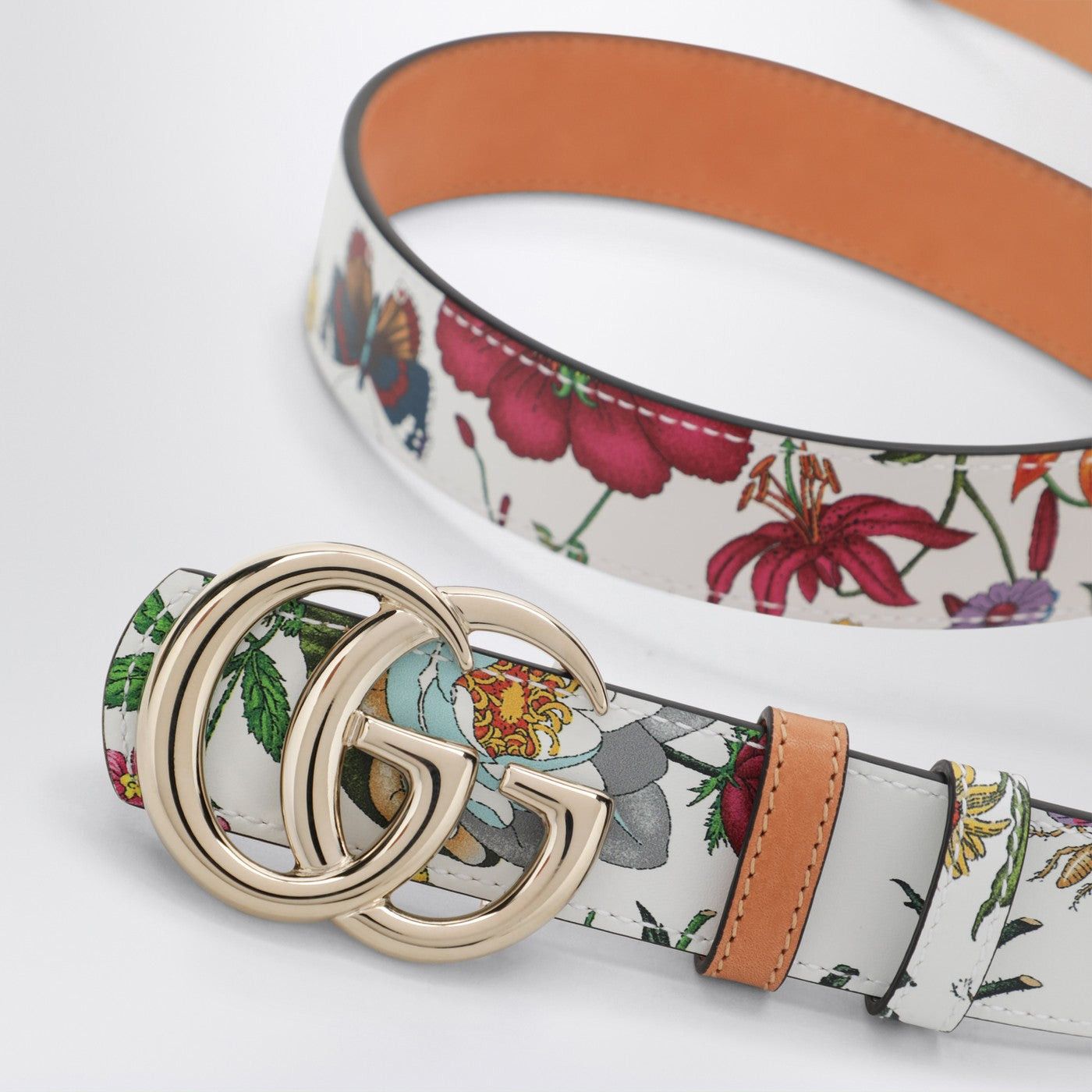 Gucci Gucci Gg Marmont Reversible Belt In Brown/White Leather With Flora Print Size ONE SIZE - 2 Thumbnail