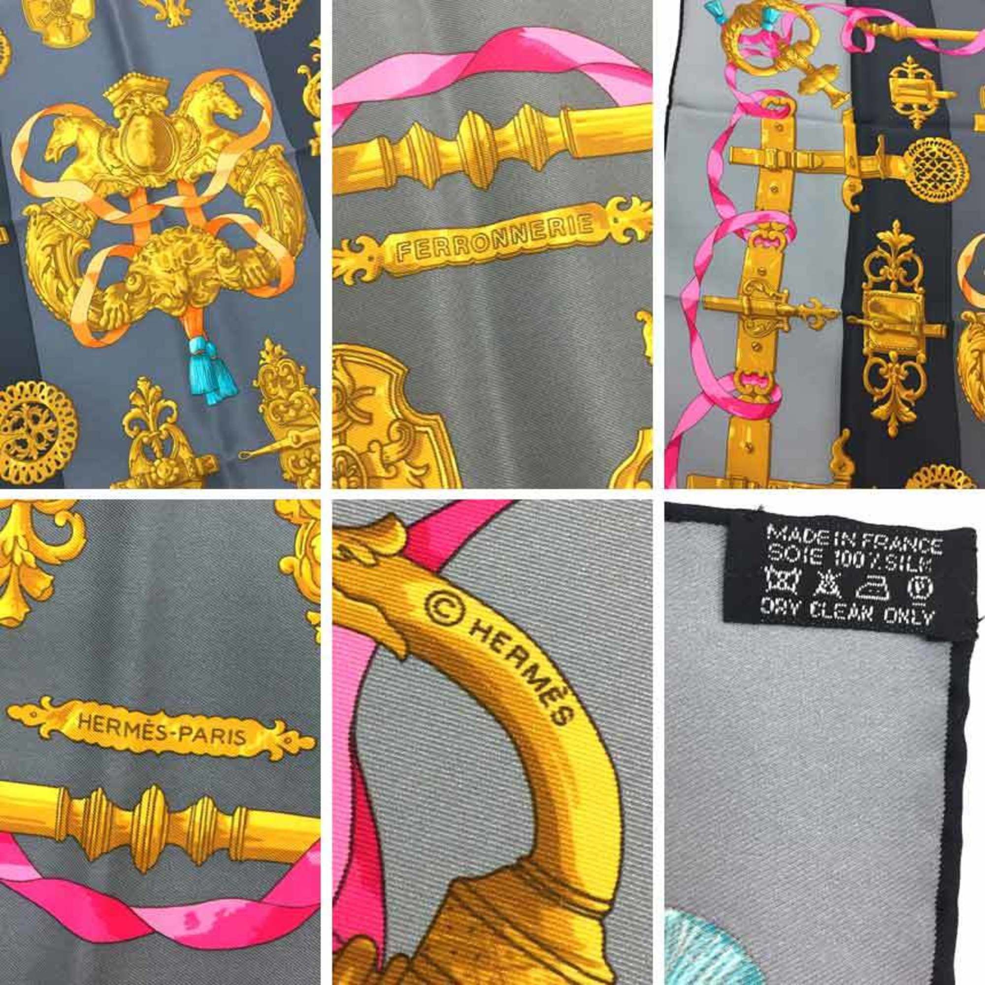Hermes HERMES scarf/muffler, Carre 70, Ferronnerie (ironwork design), gray, 100% silk. Size ONE SIZE - 2 Thumbnail