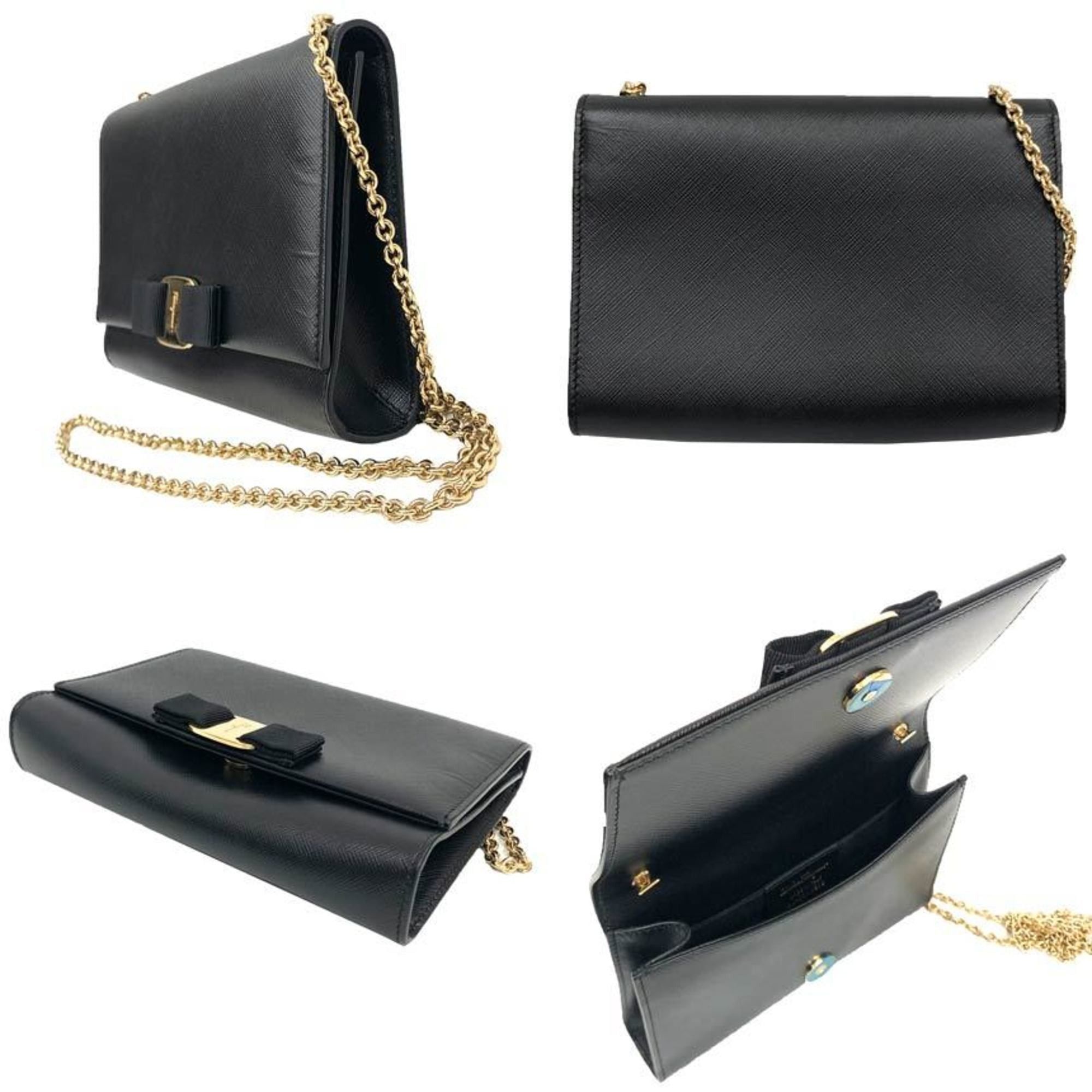 Salvatore Ferragamo Salvatore Ferragamo Vara Ribbon Chain Shoulder Bag/Pochette, Saffiano Leather, Black, Bag, Women's Size ONE SIZE - 2 Thumbnail
