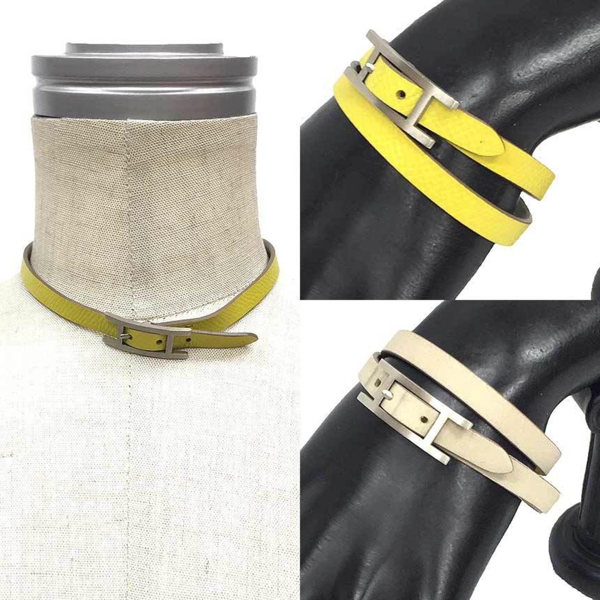 Hermes Hermes leather bracelet, Behapi Double Tour, size S, yellow/ivory, 064684CB, AD-S. Size ONE SIZE - 2 Thumbnail