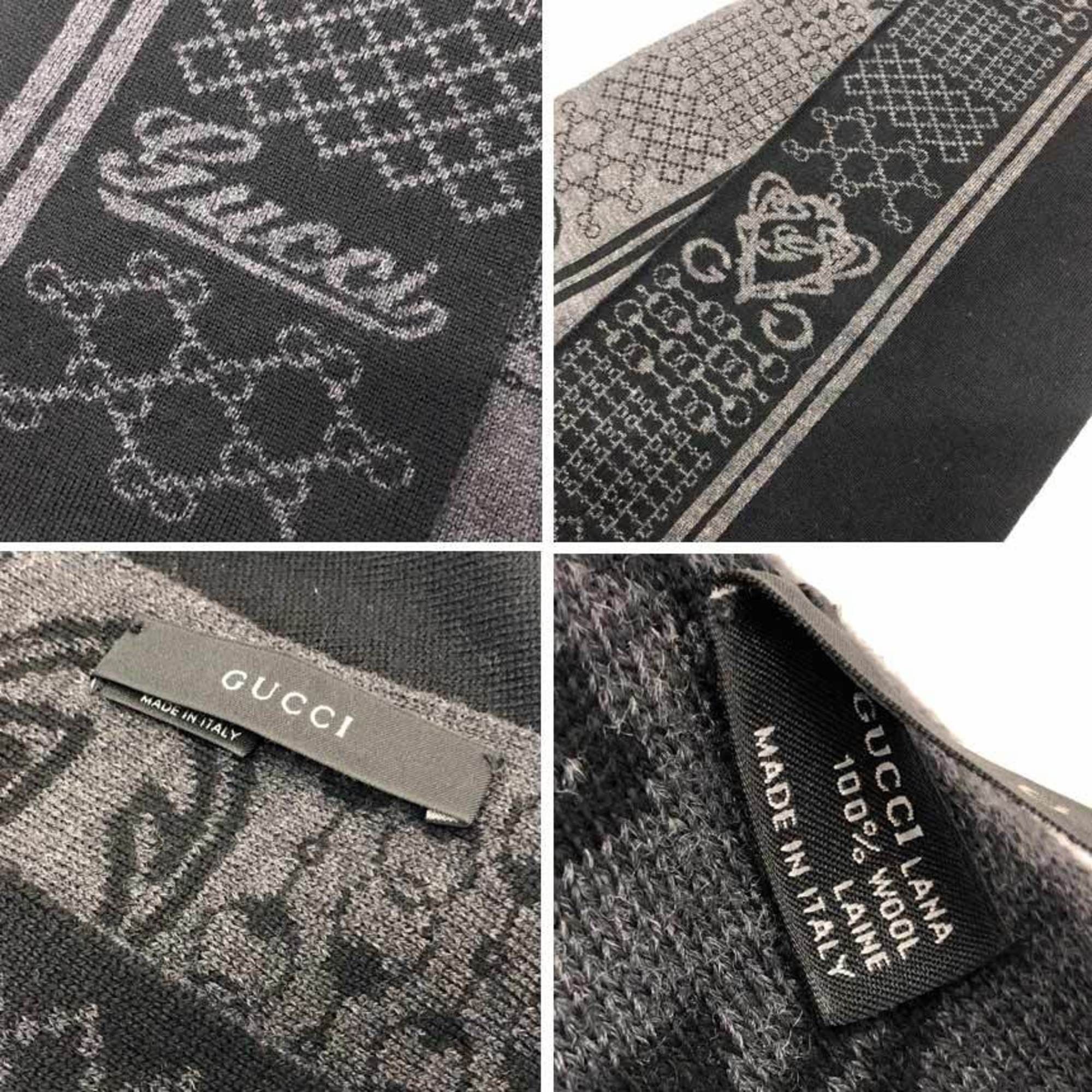 Gucci GUCCI wool scarf in black and gray with GG bit pattern interlocking G logo. Size ONE SIZE - 3 Thumbnail