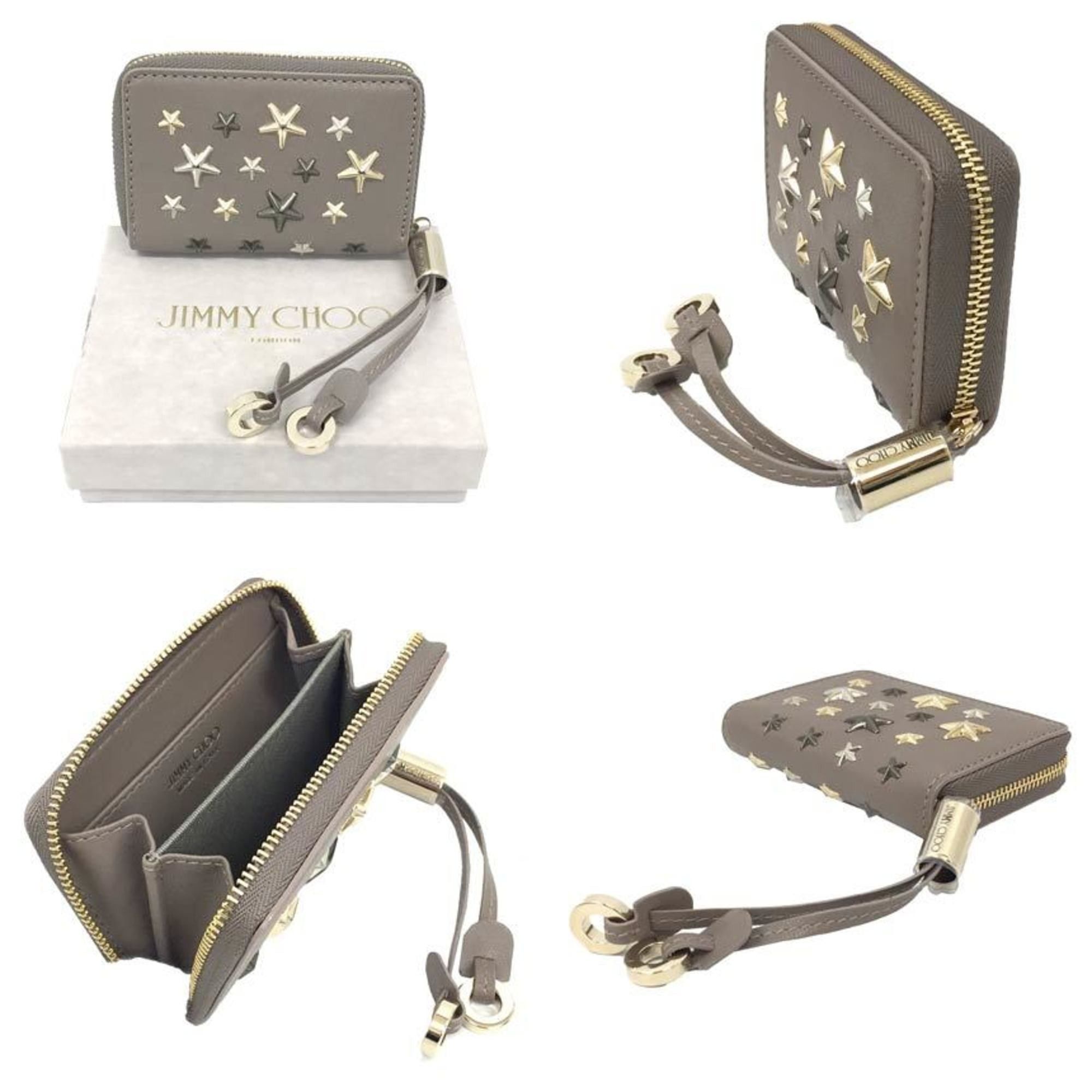 Jimmy Choo JIMMY CHOO coin case/purse, NELLIE, star-shaped stud leather, greige (NELLIE MUSK/METALLIC MIX), women's wallet. Size ONE SIZE - 2 Thumbnail
