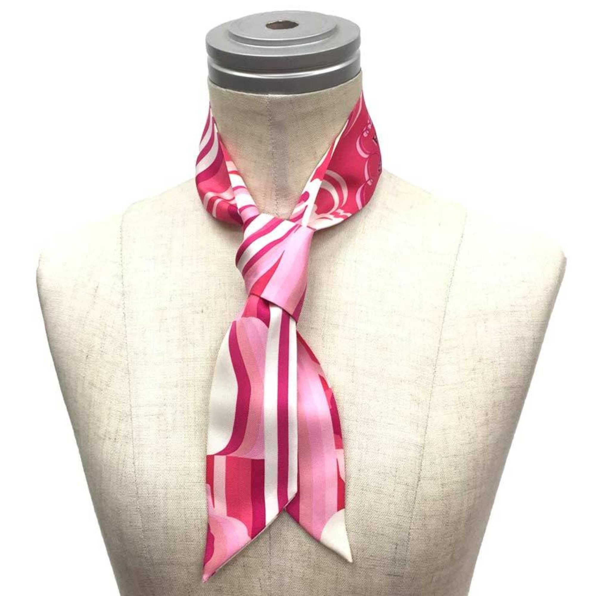 Hermes HERMES Twilly Scarf/Muffler, BRIDES DE GALA SHADOW, Rose/White/Fuchsia, 100% Silk Size ONE SIZE - 2 Thumbnail