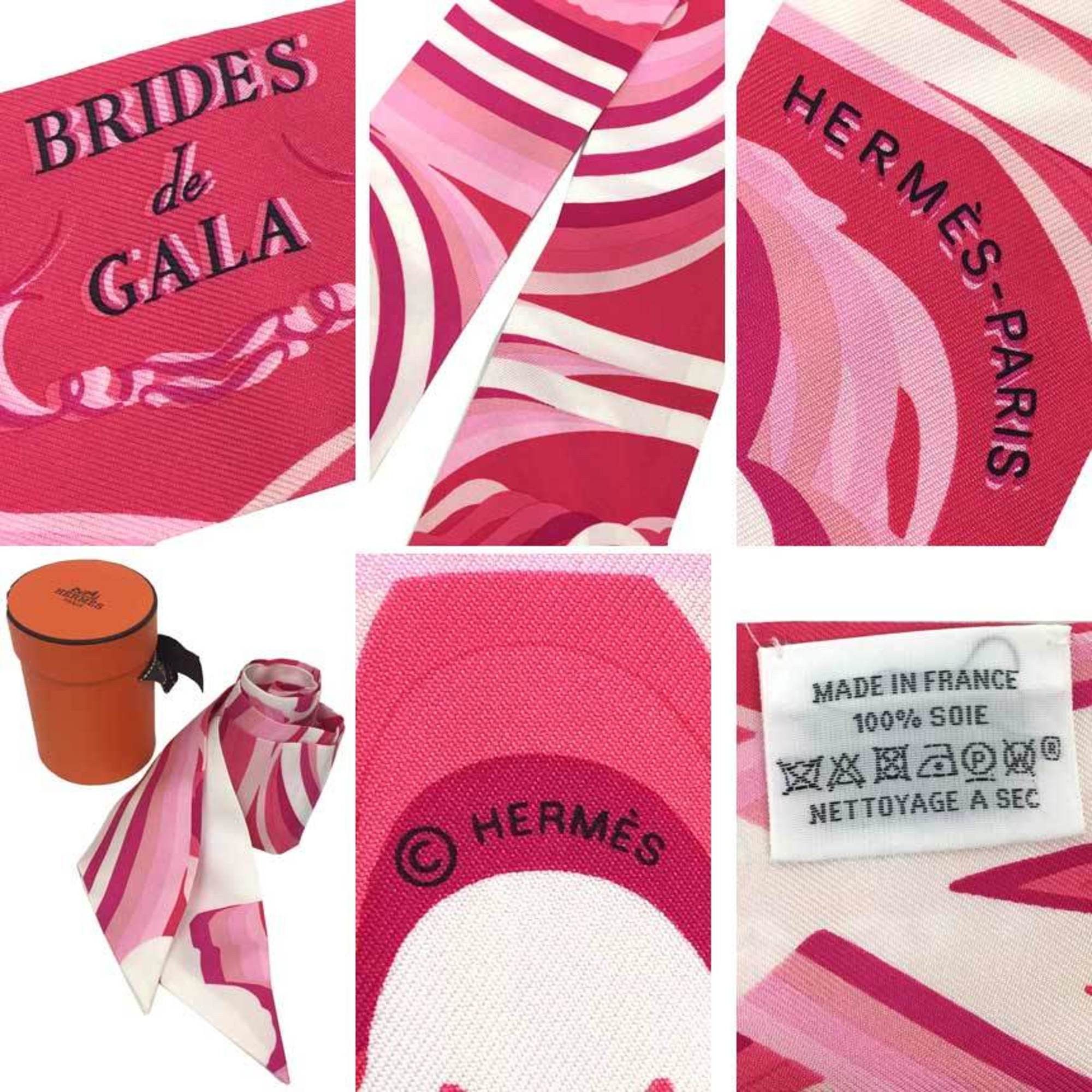 Hermes HERMES Twilly Scarf/Muffler, BRIDES DE GALA SHADOW, Rose/White/Fuchsia, 100% Silk Size ONE SIZE - 3 Thumbnail