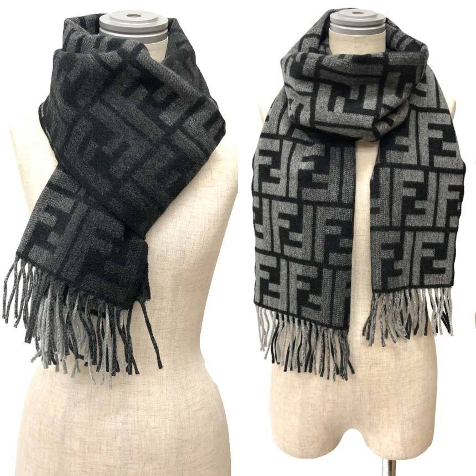 Fendi Fendi Zucca FF Scarf/Stole, Black x Gray, Wool, Men's/Women's Size ONE SIZE - 2 Thumbnail