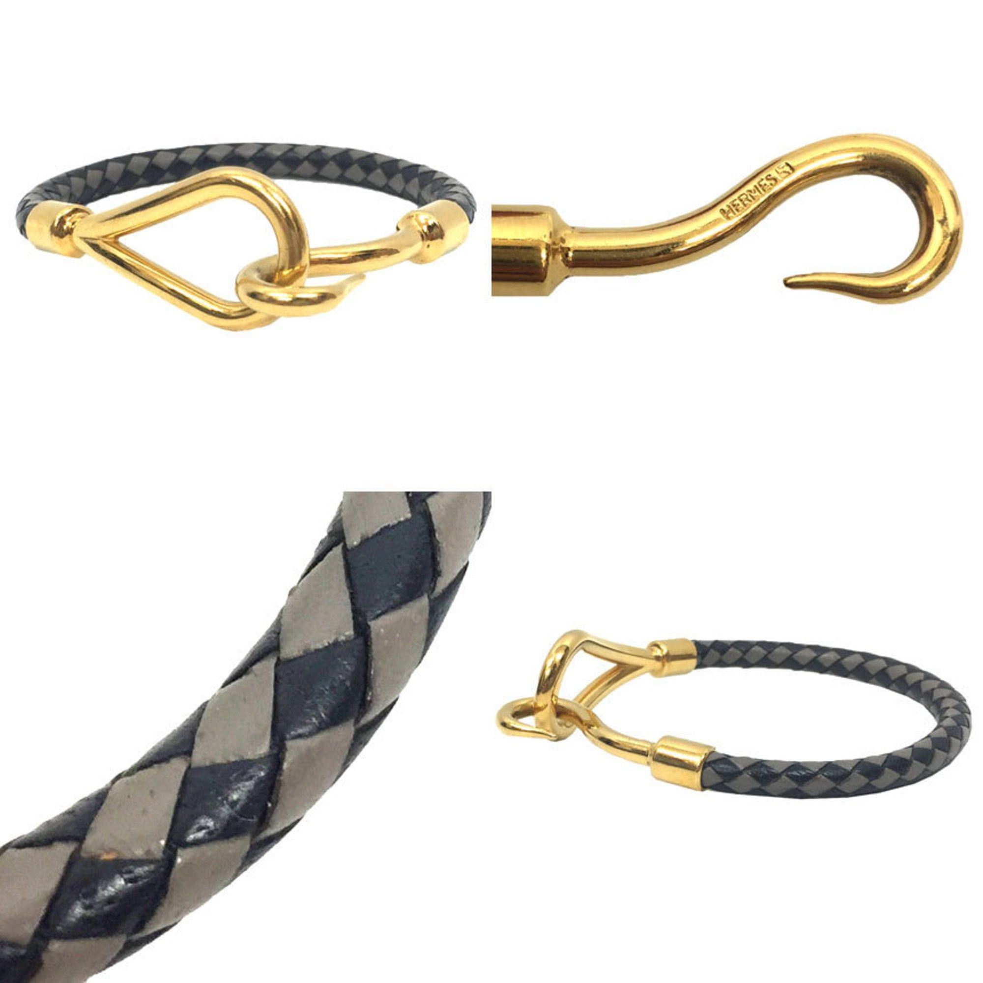 Hermes Hermes Jumbo Bracelet, Leather, Intrecciato, Men's/Women's/Unisex, Black x Gray Size ONE SIZE - 2 Thumbnail
