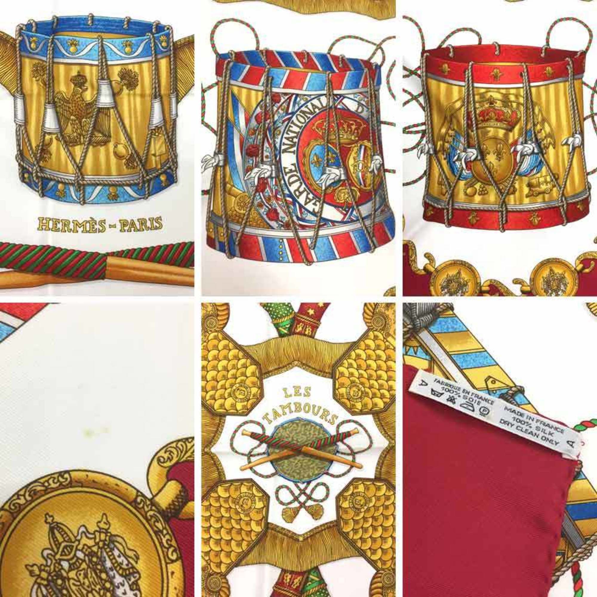Hermes HERMES Carre 90 LES TAMBOURS (The Tambour Drum) White x Red 100% Silk Hermes Scarf Muffler Size ONE SIZE - 2 Thumbnail