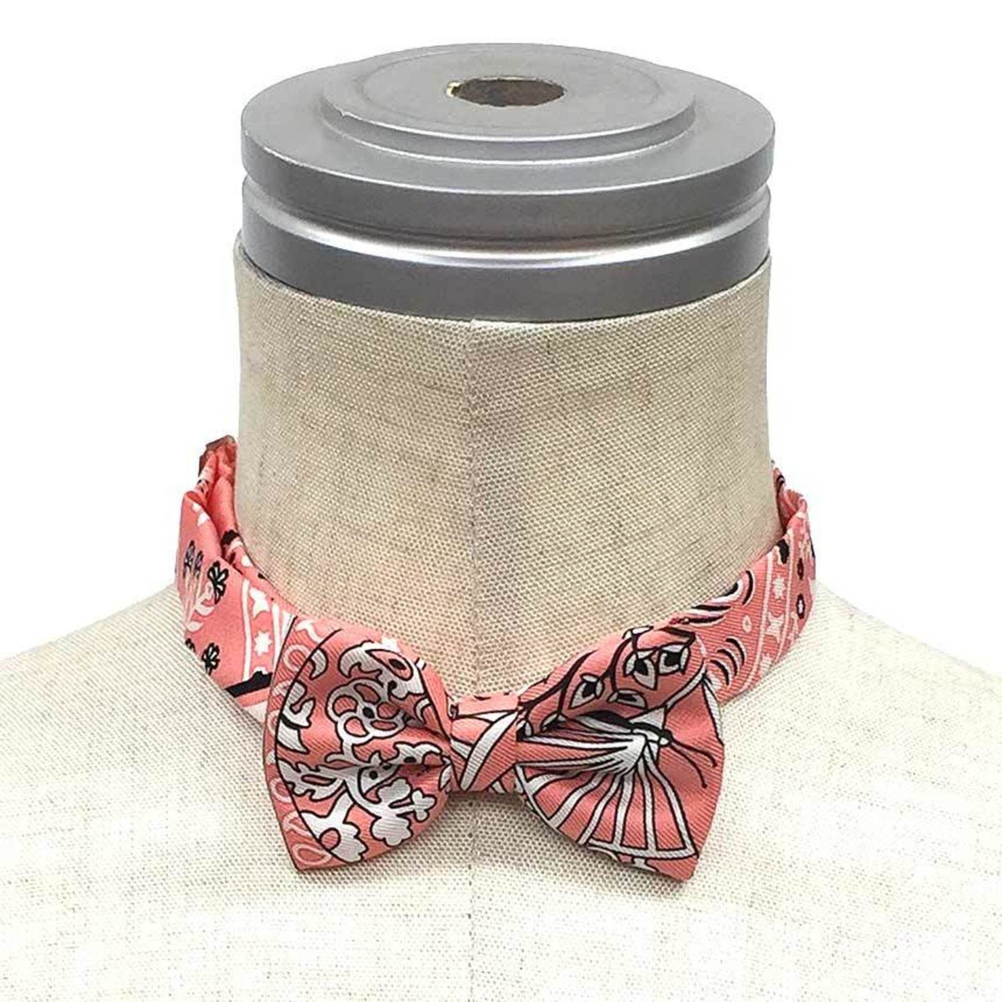Hermes HERMES NOEUD PAPILLON (Fleurs and Papillons de TISSU) - Flowers Fabrics Bow Tie, Choker, Bracelet Pink ROSEMALABAR/NOIR/BLANC 100% Silk Size ONE SIZE - 2 Thumbnail