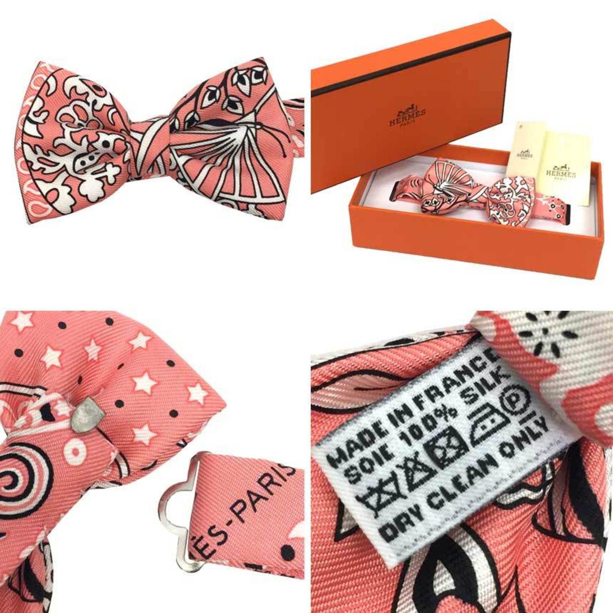 Hermes HERMES NOEUD PAPILLON (Fleurs and Papillons de TISSU) - Flowers Fabrics Bow Tie, Choker, Bracelet Pink ROSEMALABAR/NOIR/BLANC 100% Silk Size ONE SIZE - 3 Thumbnail