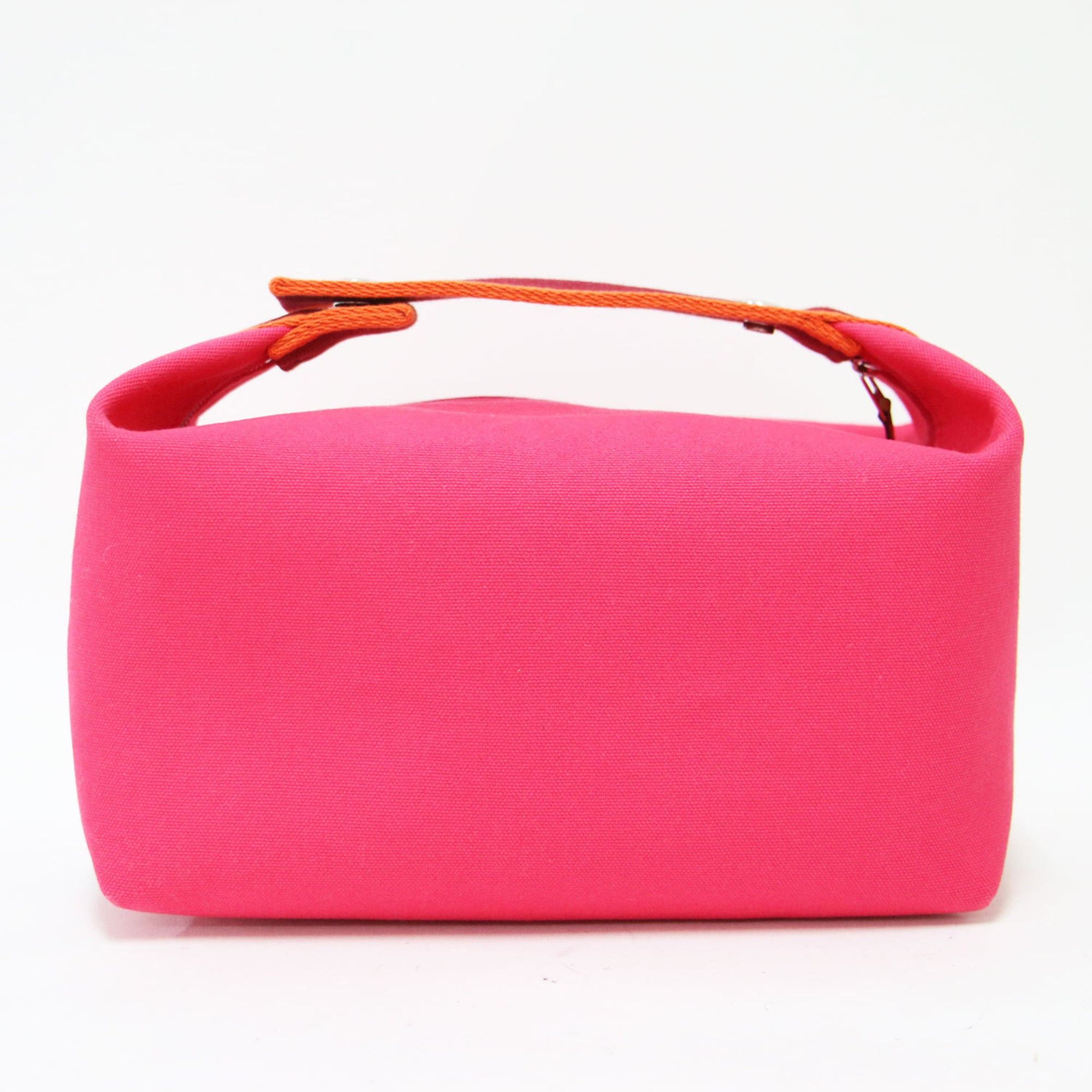 Hermes HERMES Bride à Black GM Pouch, One Handle, Embroidered Mark, Canvas, Cotton, Leather, Pink, Women's, K4750 Size ONE SIZE - 4 Thumbnail