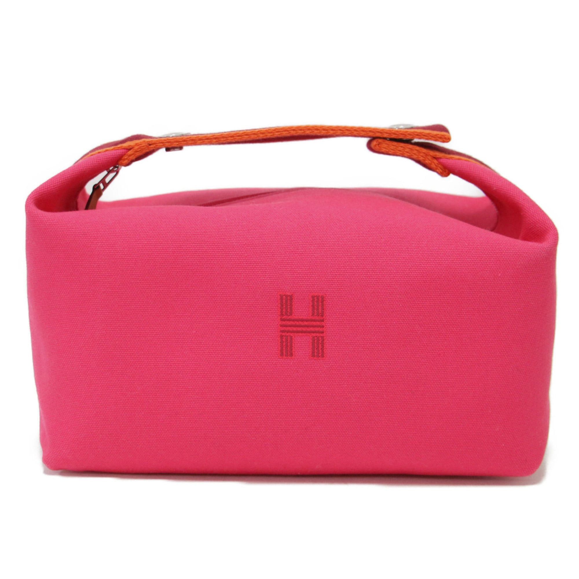 Hermes HERMES Bride à Black GM Pouch, One Handle, Embroidered Mark, Canvas, Cotton, Leather, Pink, Women's, K4750 Size ONE SIZE - 3 Thumbnail