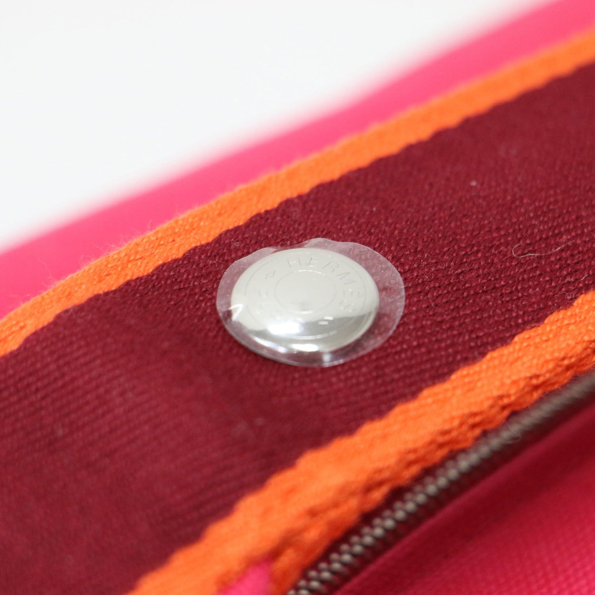 Hermes HERMES Bride à Black GM Pouch, One Handle, Embroidered Mark, Canvas, Cotton, Leather, Pink, Women's, K4750 Size ONE SIZE - 11 Thumbnail