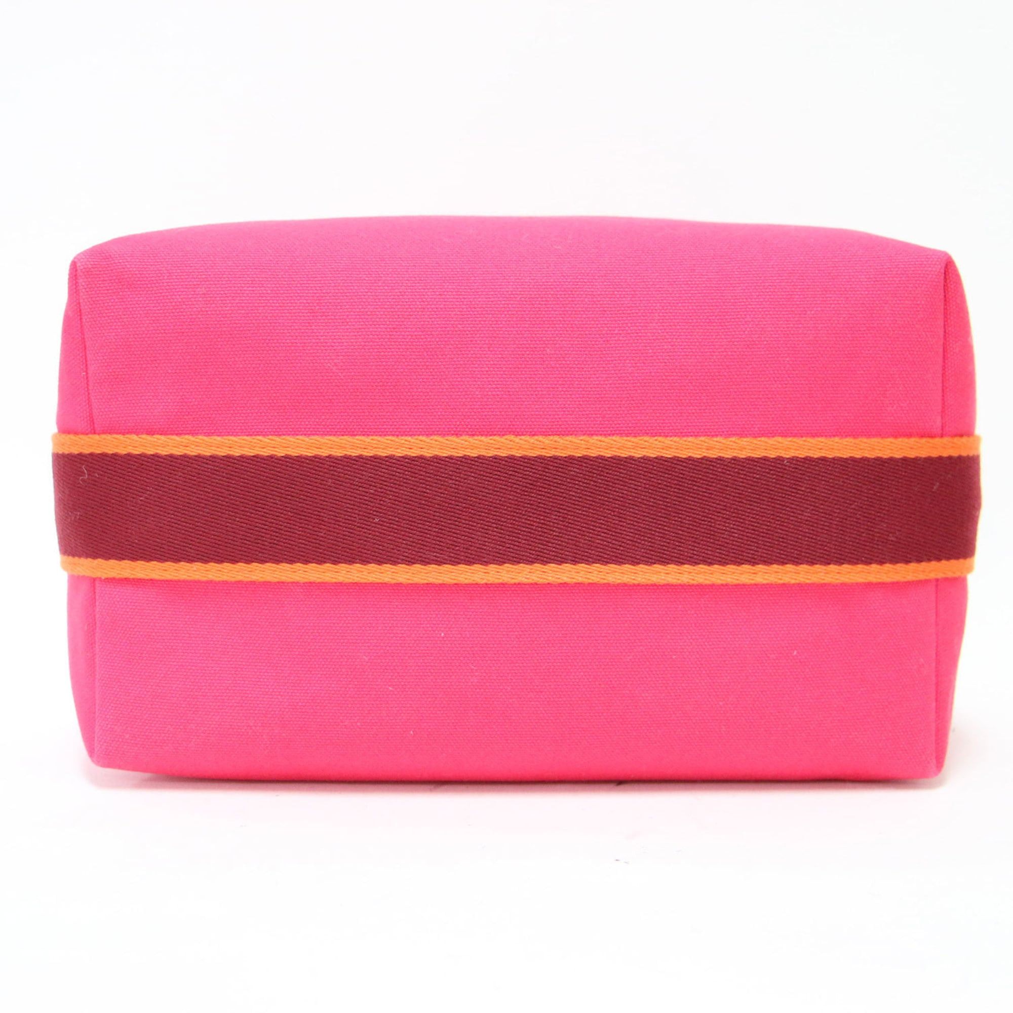 Hermes HERMES Bride à Black GM Pouch, One Handle, Embroidered Mark, Canvas, Cotton, Leather, Pink, Women's, K4750 Size ONE SIZE - 7 Thumbnail