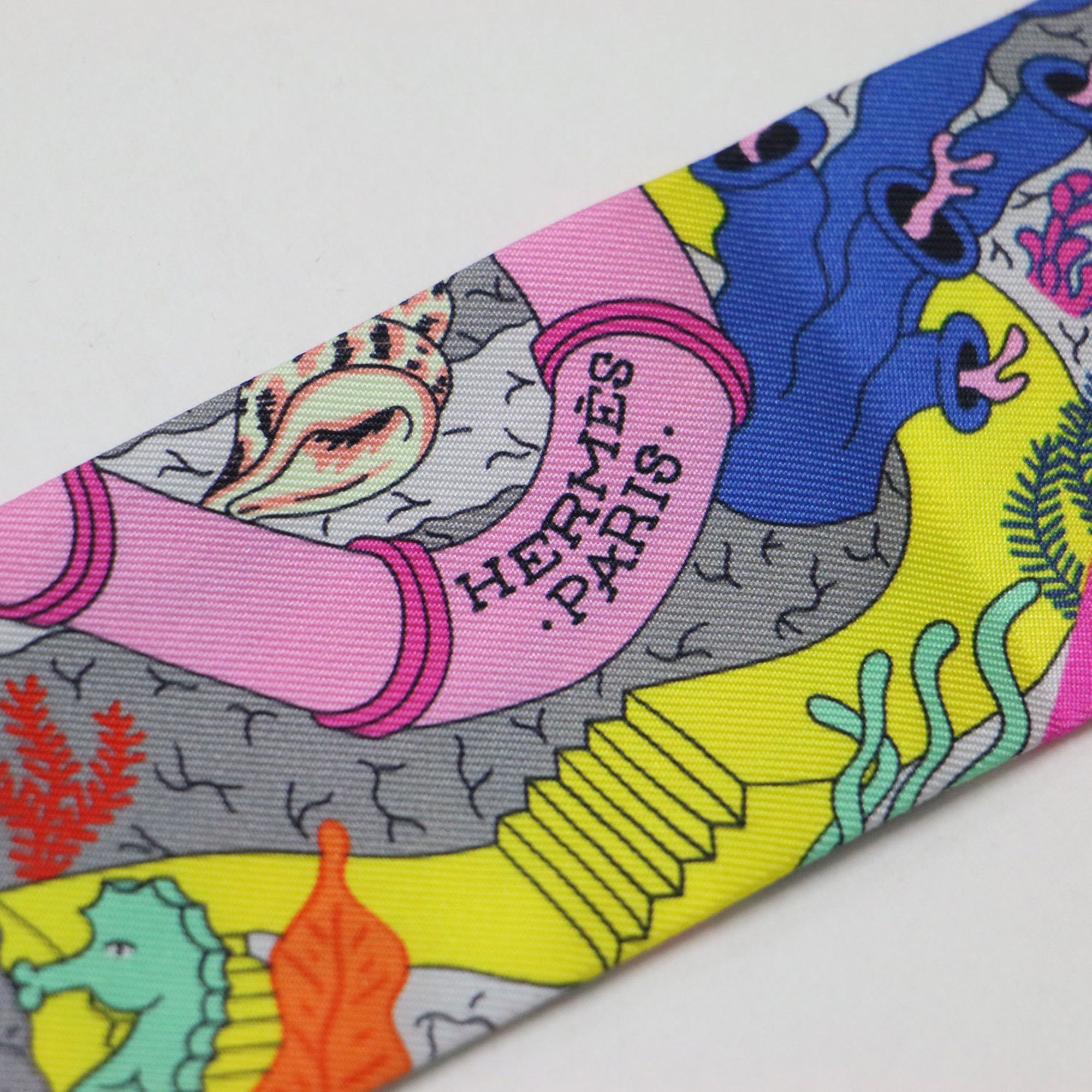 Hermes HERMES Twilly Silk Scarf/Muffler, Splash Park Design, Ribbon Print, Pink, Women's, K4754 Size ONE SIZE - 2 Thumbnail