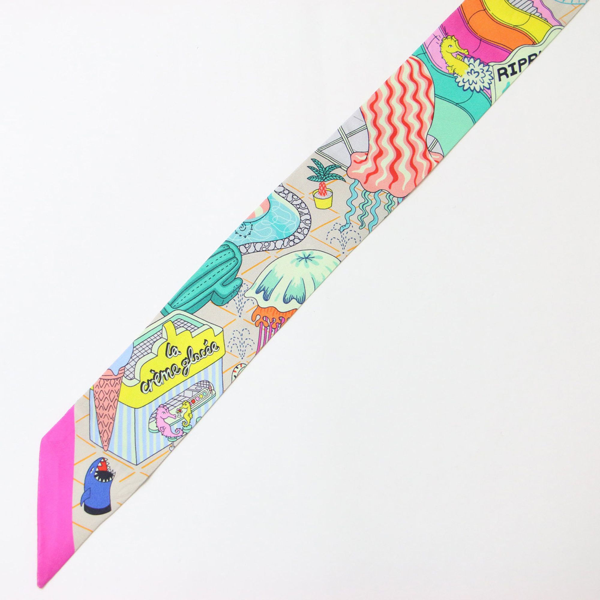 Hermes HERMES Twilly Silk Scarf/Muffler, Splash Park Design, Ribbon Print, Pink, Women's, K4754 Size ONE SIZE - 5 Thumbnail