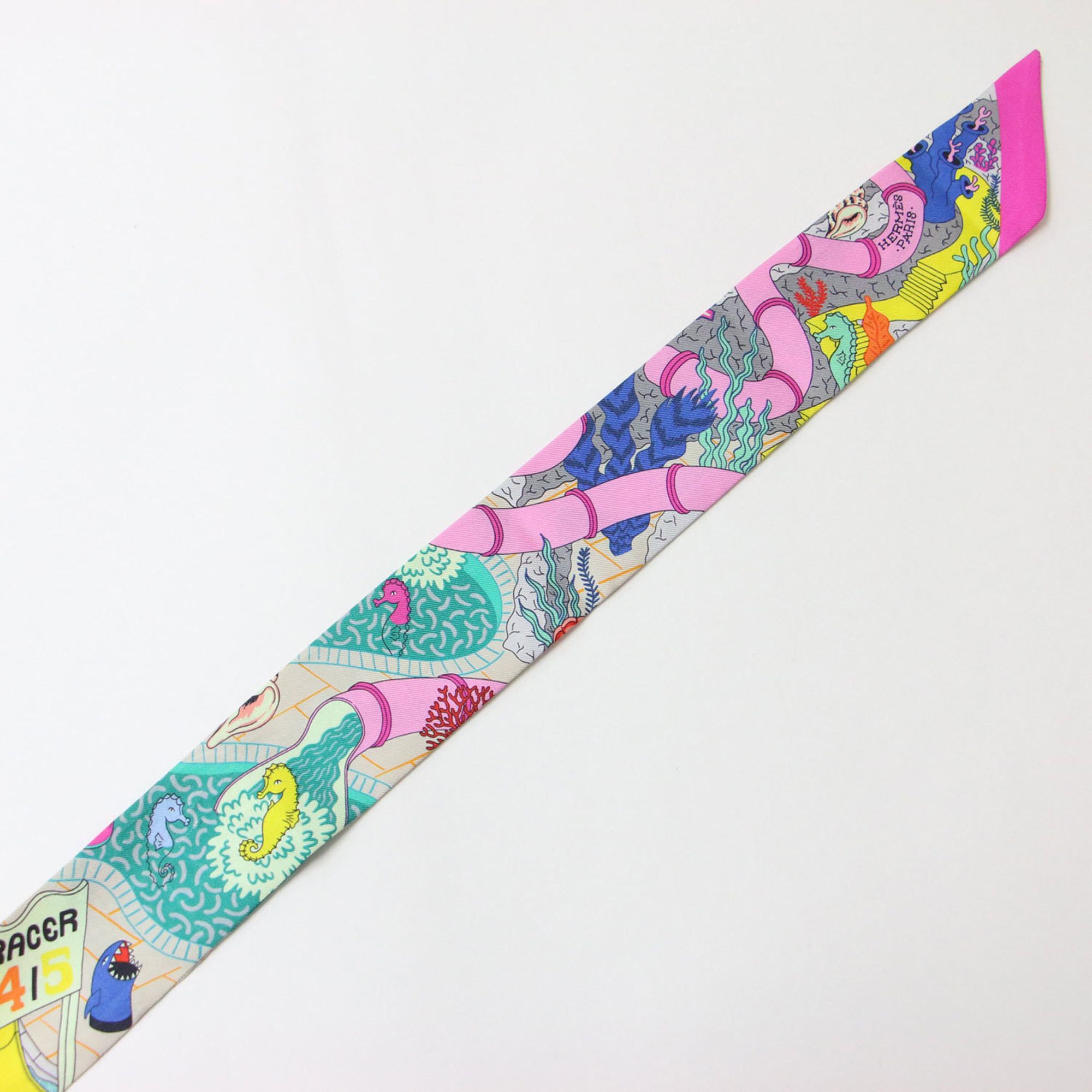 Hermes HERMES Twilly Silk Scarf/Muffler, Splash Park Design, Ribbon Print, Pink, Women's, K4754 Size ONE SIZE - 4 Thumbnail