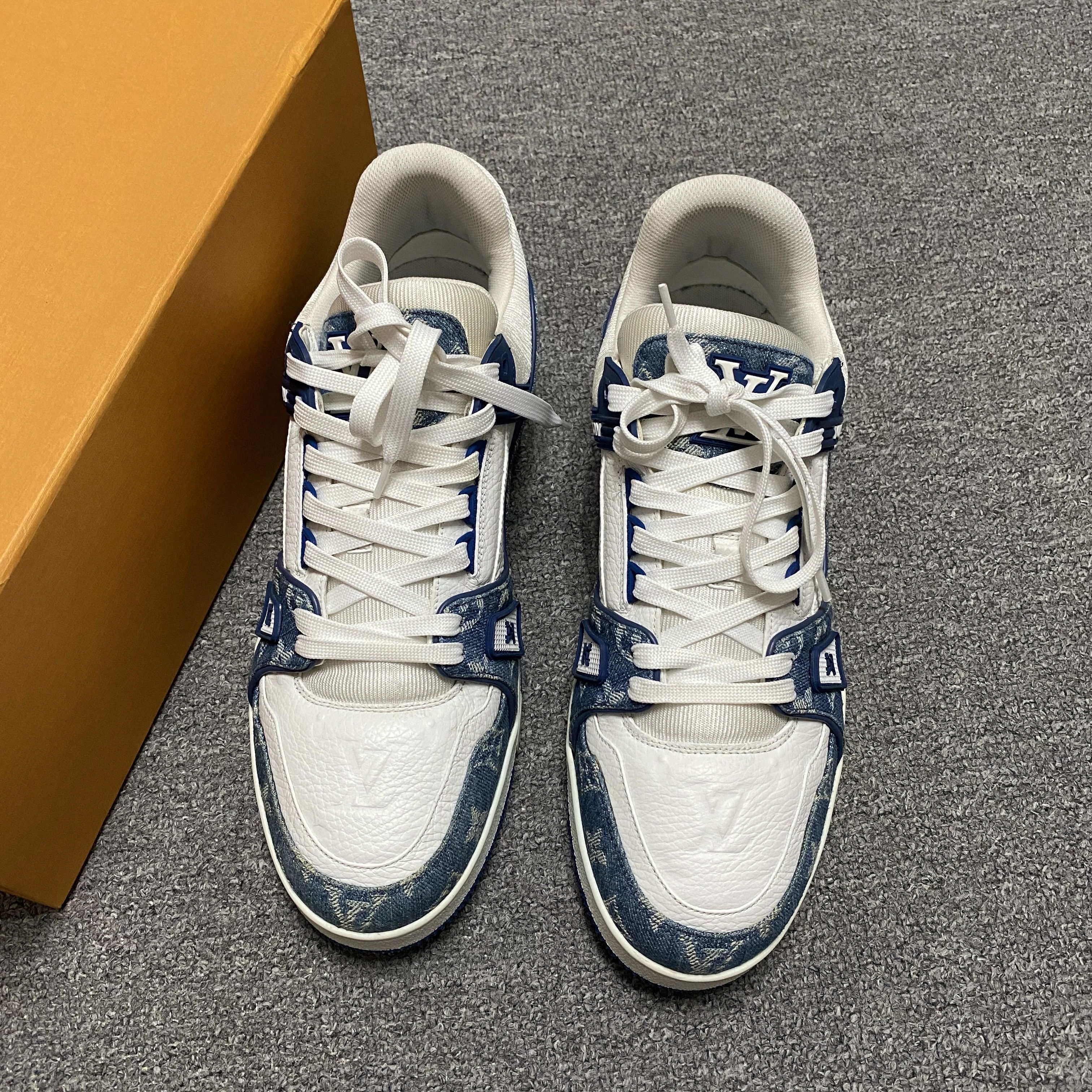 Louis Vuitton Louis Vuitton LV Trainer White Blue Denim Size US 10.5 / EU 43-44 - 3 Thumbnail