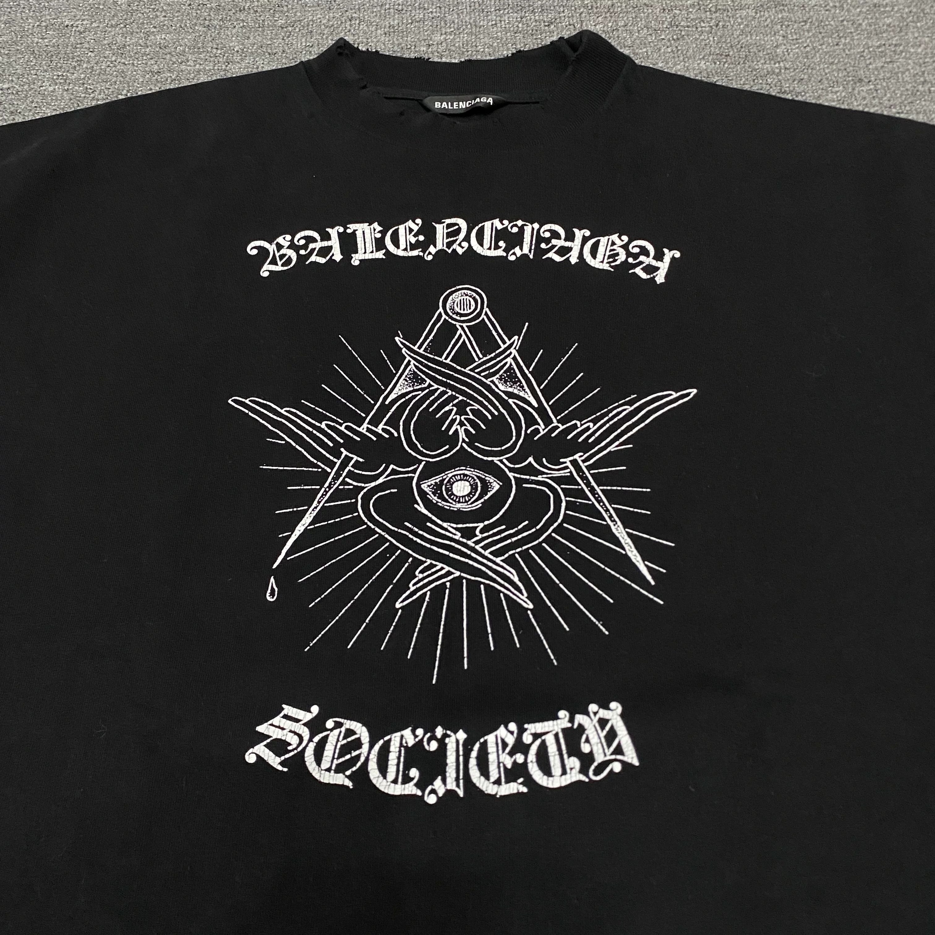 Balenciaga Balenciaga Evil Eye Distressed Short-Sleeve T-Shirt Size XXS / US 00 / IT 34 - 4 Thumbnail