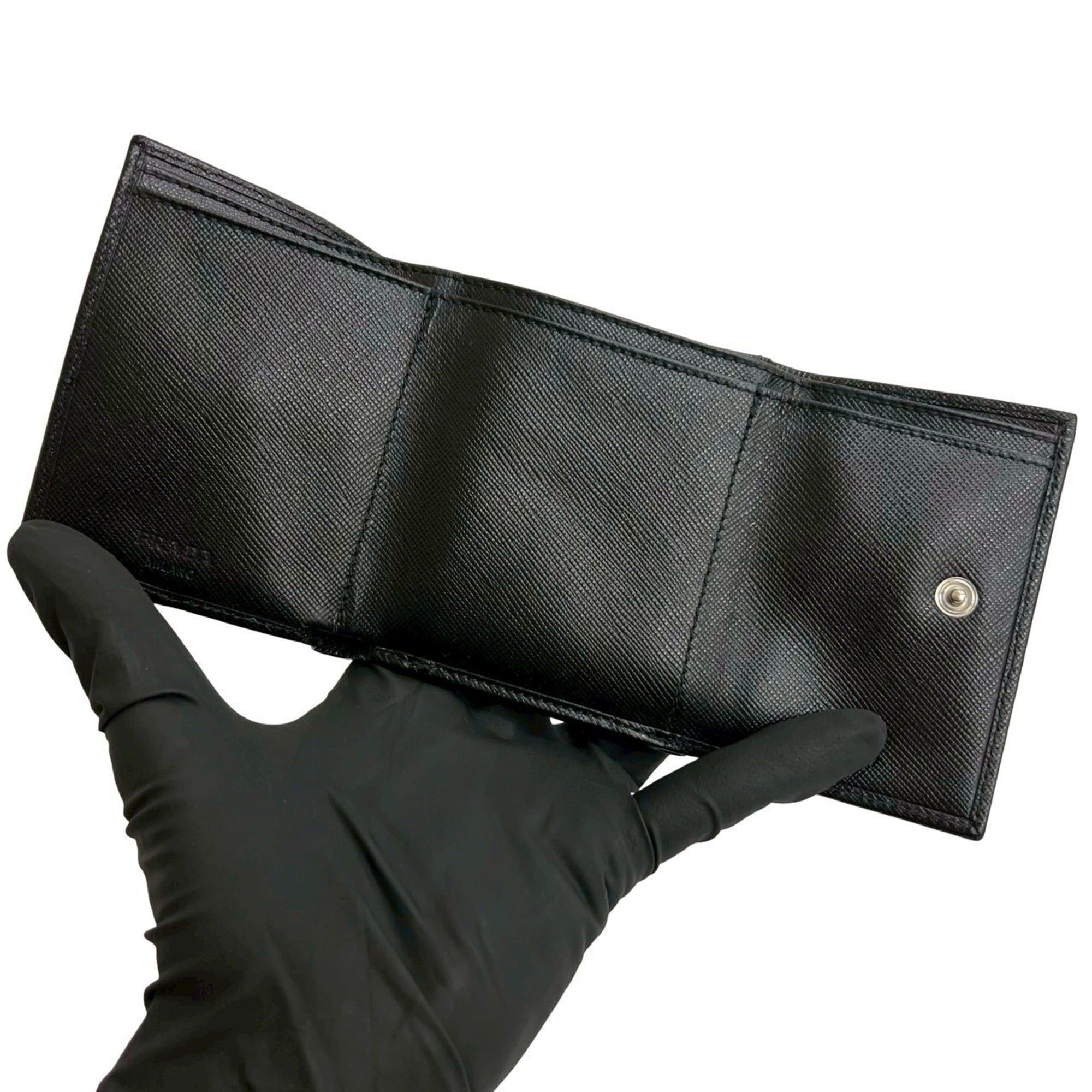 Prada PRADA Saffiano Leather Tri-fold Wallet, Black, Item No. 23040 Size ONE SIZE - 7 Thumbnail