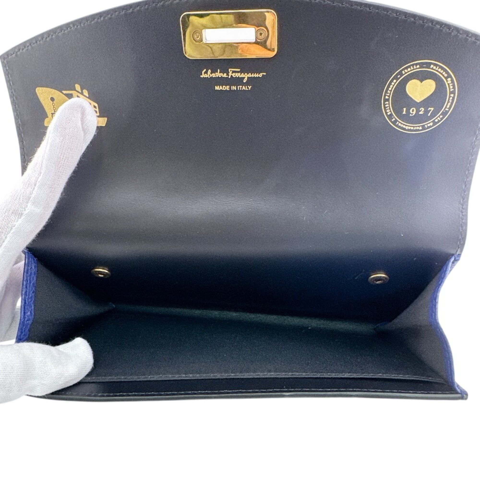 Salvatore Ferragamo Salvatore Ferragamo 220023CALF Gancini Hardware Long Wallet, Card Holder, Coin Purse, Navy Size ONE SIZE - 9 Thumbnail