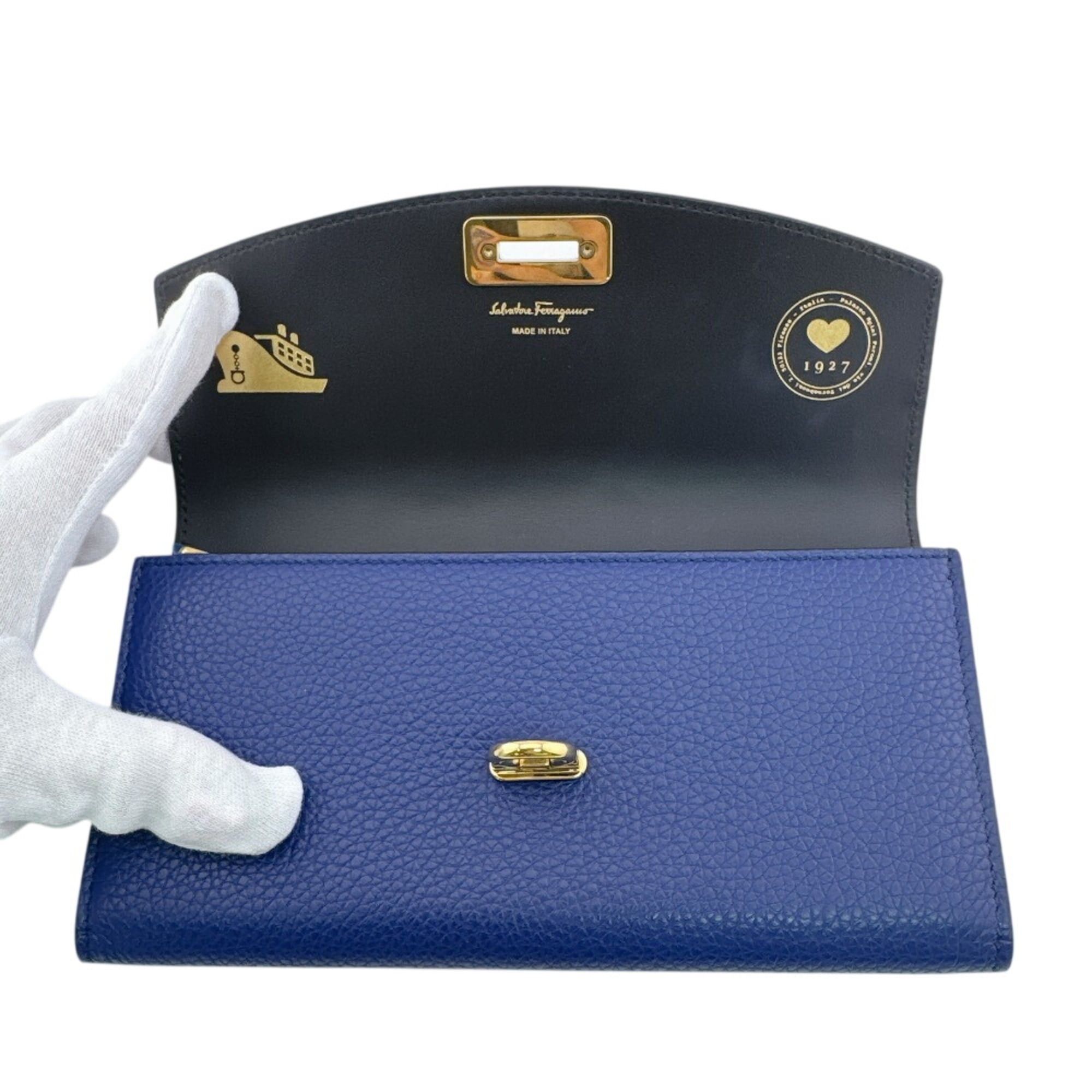 Salvatore Ferragamo Salvatore Ferragamo 220023CALF Gancini Hardware Long Wallet, Card Holder, Coin Purse, Navy Size ONE SIZE - 7 Thumbnail