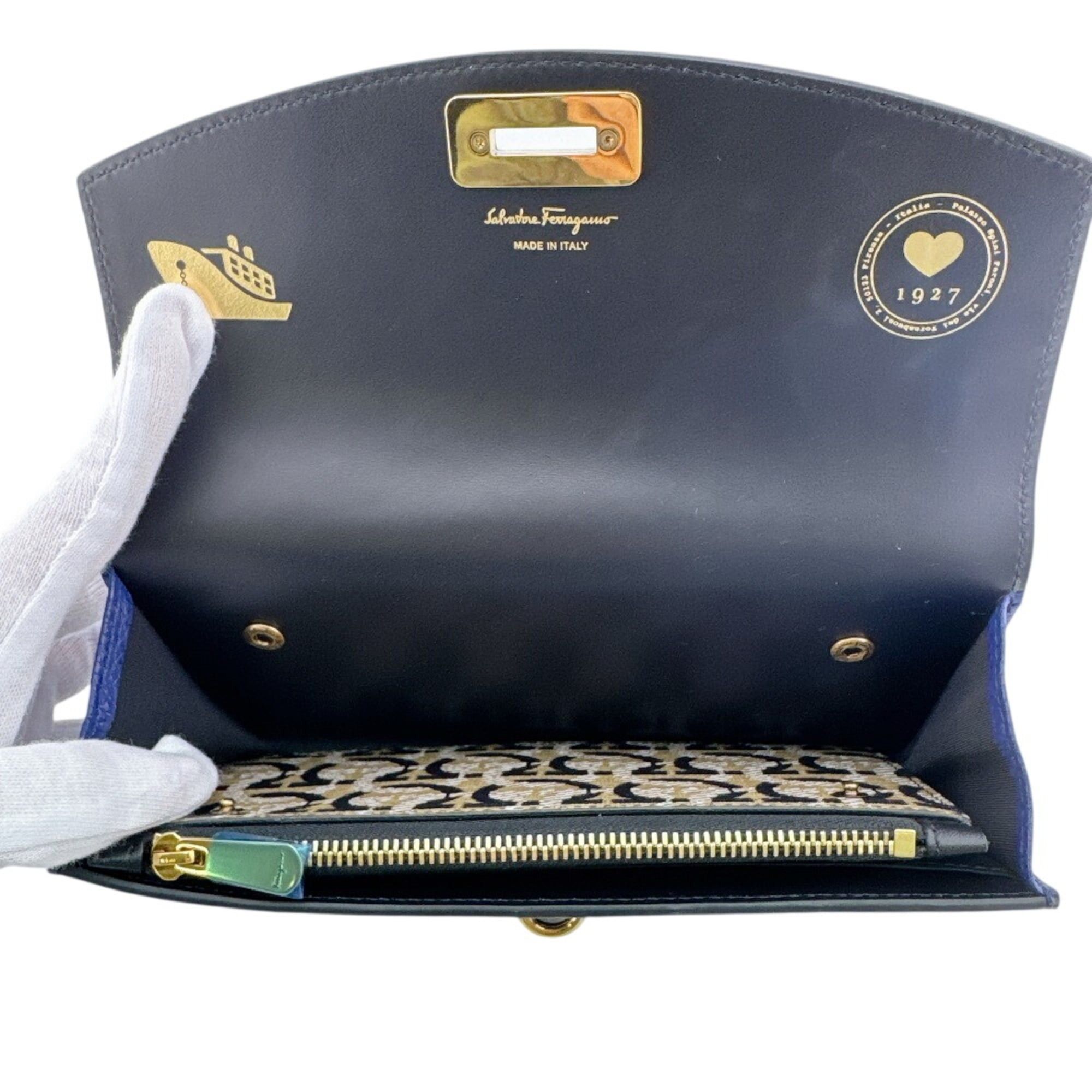 Salvatore Ferragamo Salvatore Ferragamo 220023CALF Gancini Hardware Long Wallet, Card Holder, Coin Purse, Navy Size ONE SIZE - 8 Thumbnail