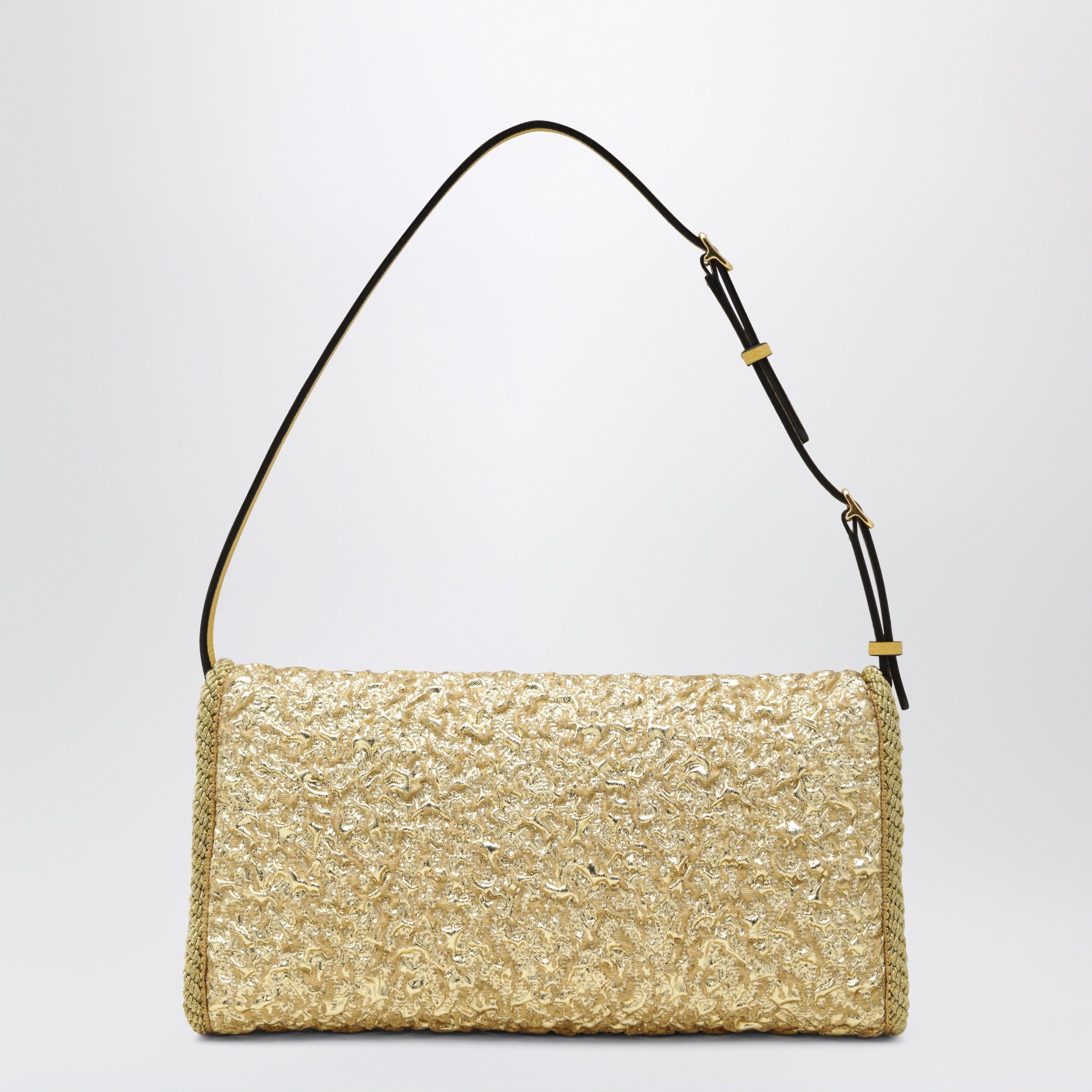 Valentino Valentino Garavani Small Devain Bag In Gold Cloque Jacquard Fabric Size ONE SIZE - 2 Thumbnail