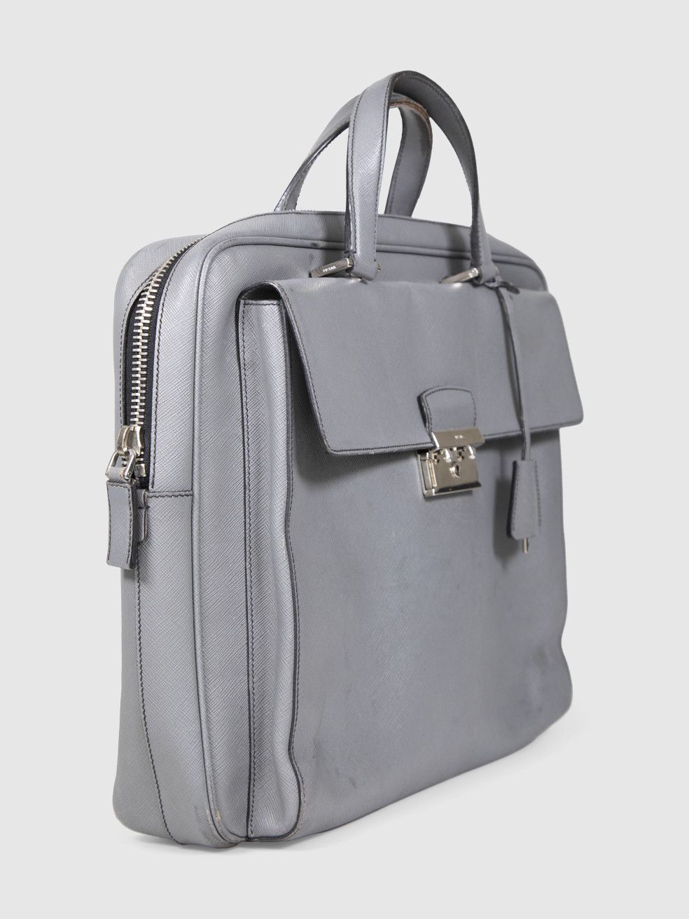 Prada Grey Saffiano Leather Briefcase Bag Size ONE SIZE - 3 Thumbnail