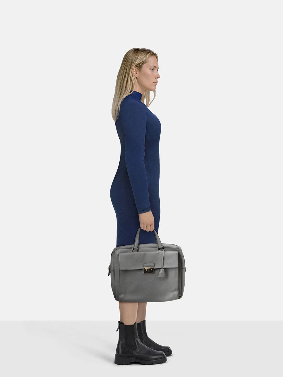 Prada Grey Saffiano Leather Briefcase Bag Size ONE SIZE - 2 Thumbnail