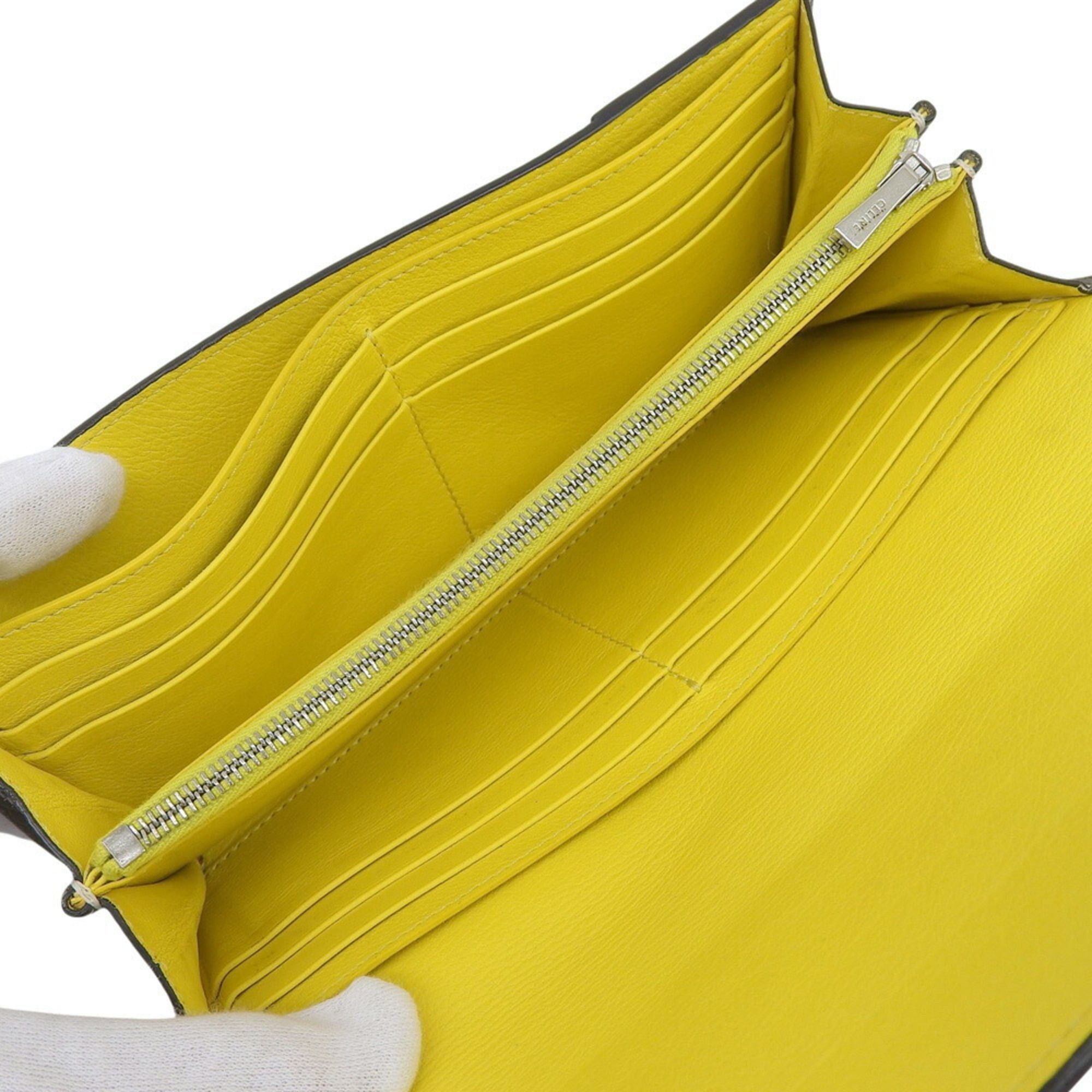 Celine Celine Large Flap Multifunction Wallet 101673 Leather Gray x Yellow Size ONE SIZE - 3 Thumbnail