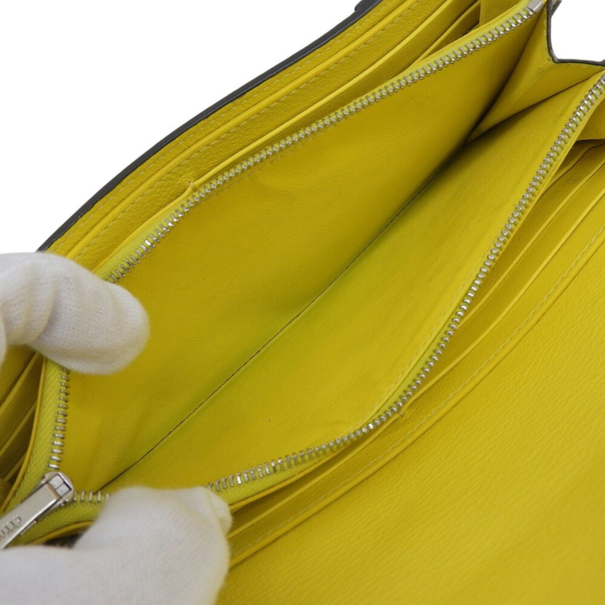 Celine Celine Large Flap Multifunction Wallet 101673 Leather Gray x Yellow Size ONE SIZE - 4 Thumbnail