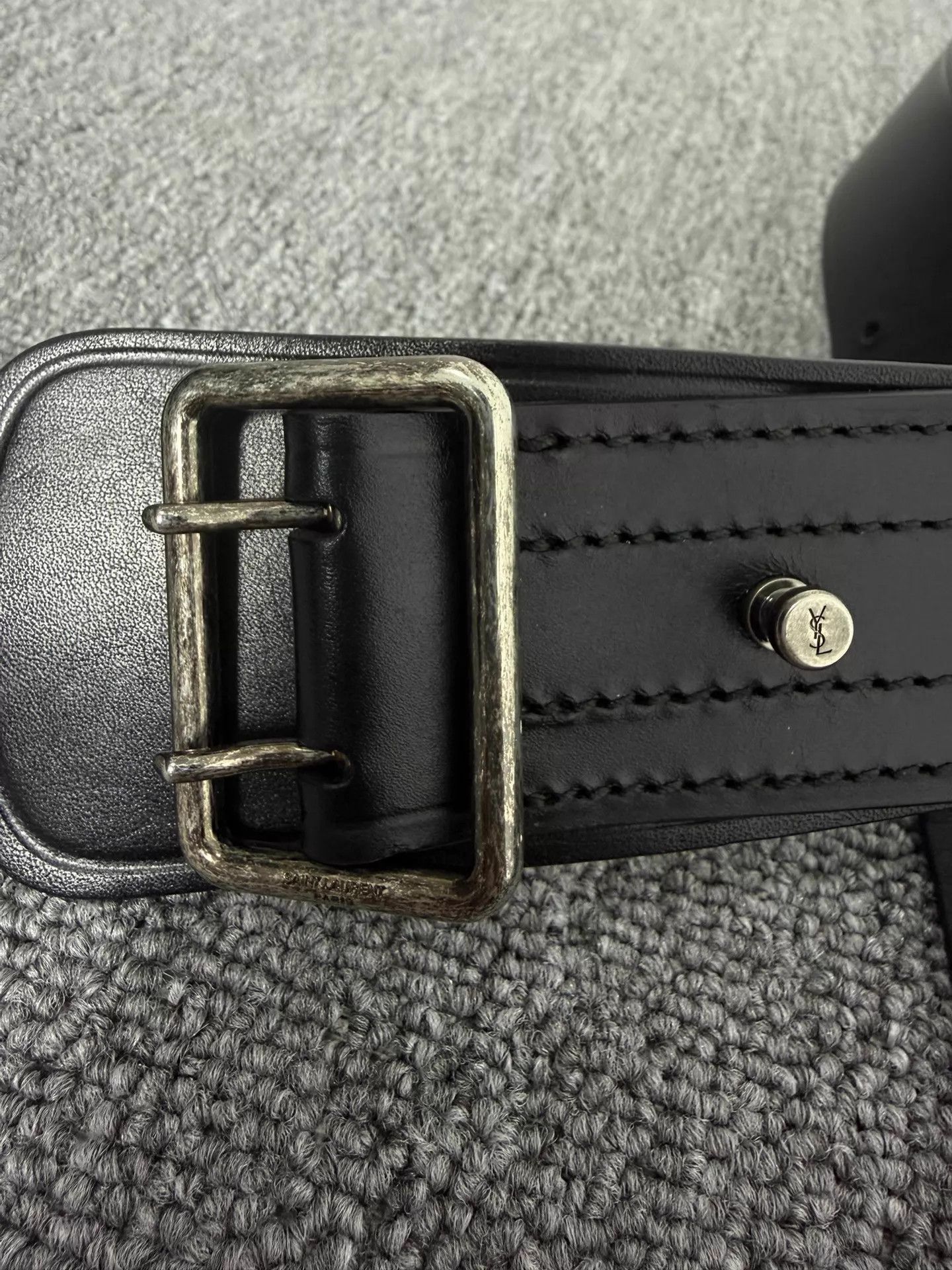 Saint Laurent Paris Black Leather Belt with Silver Buckle Size ONE SIZE - 2 Thumbnail