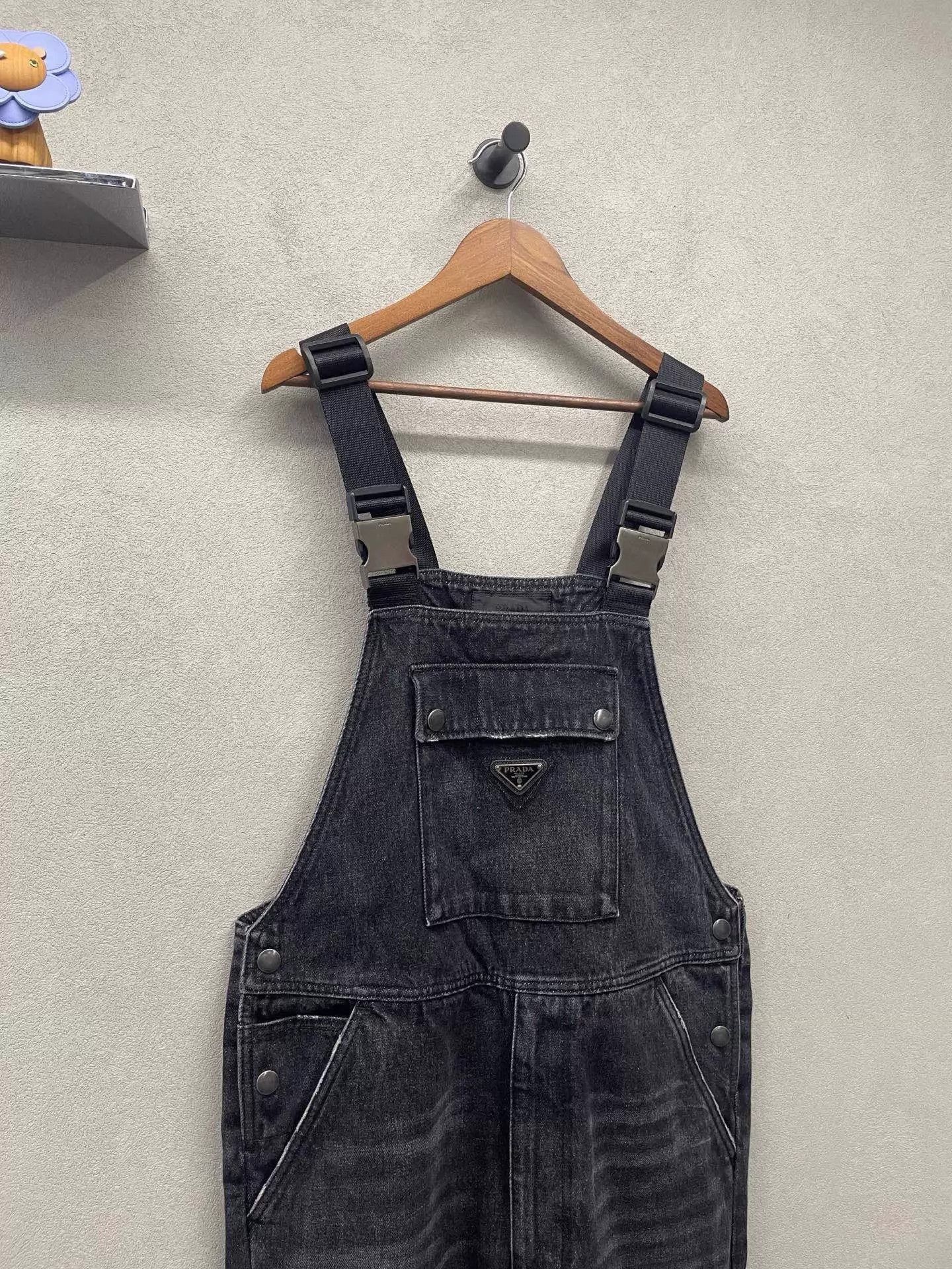 Prada Black Denim Overalls with Adjustable Straps Size US 32 / EU 48 - 4 Thumbnail