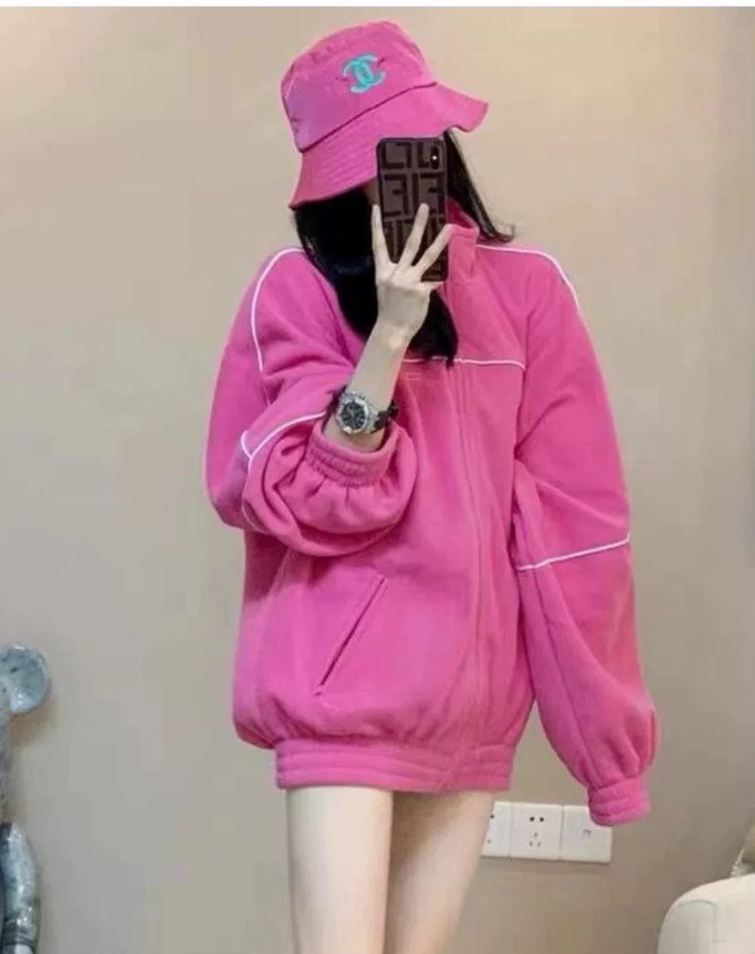 Balenciaga Balenciaga Pink Fleece Embroidered Zip Jacket Size US M / EU 48-50 / 2 - 7 Thumbnail