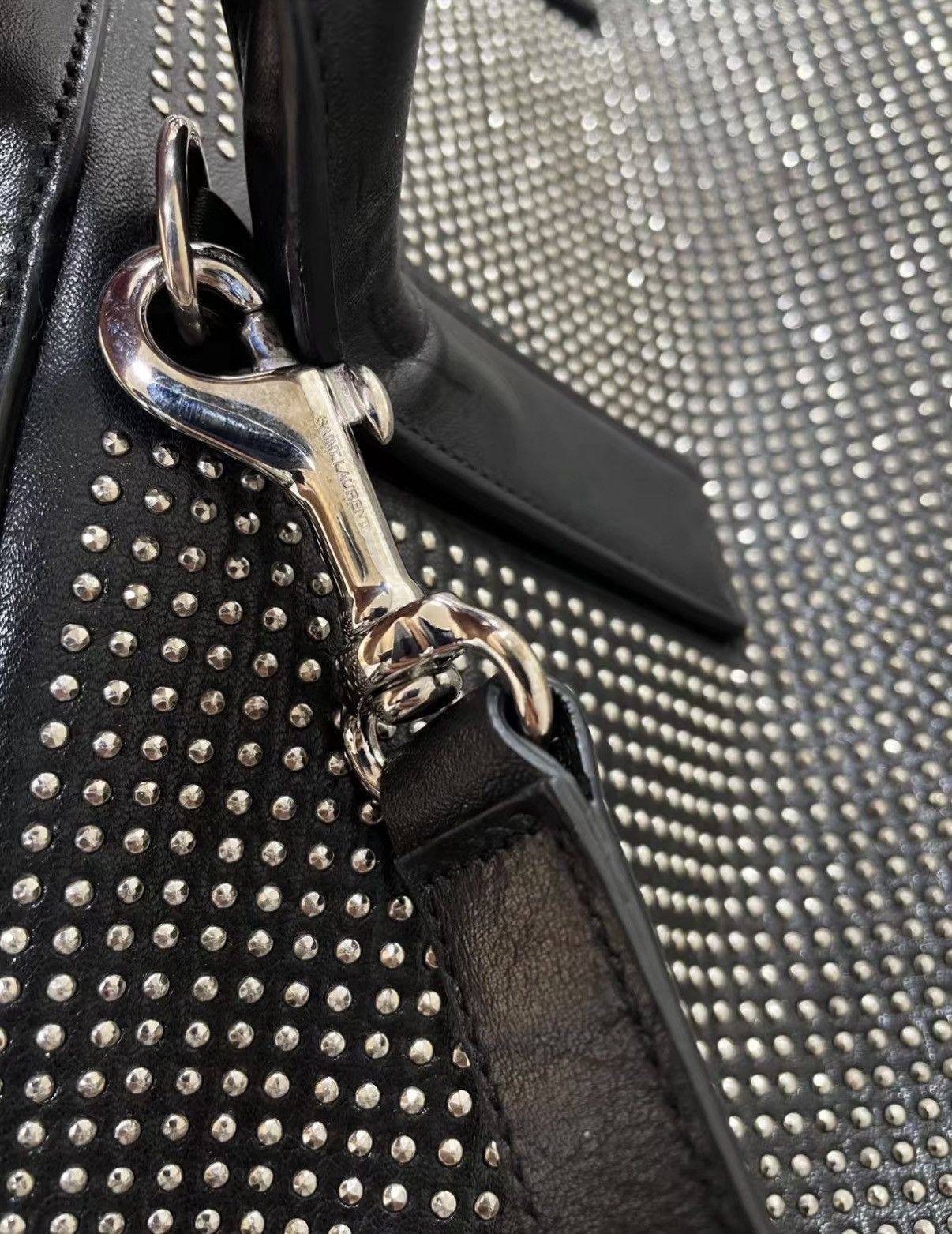 Saint Laurent Paris Black Studded Leather Handbag with Top Handles Size ONE SIZE - 4 Thumbnail