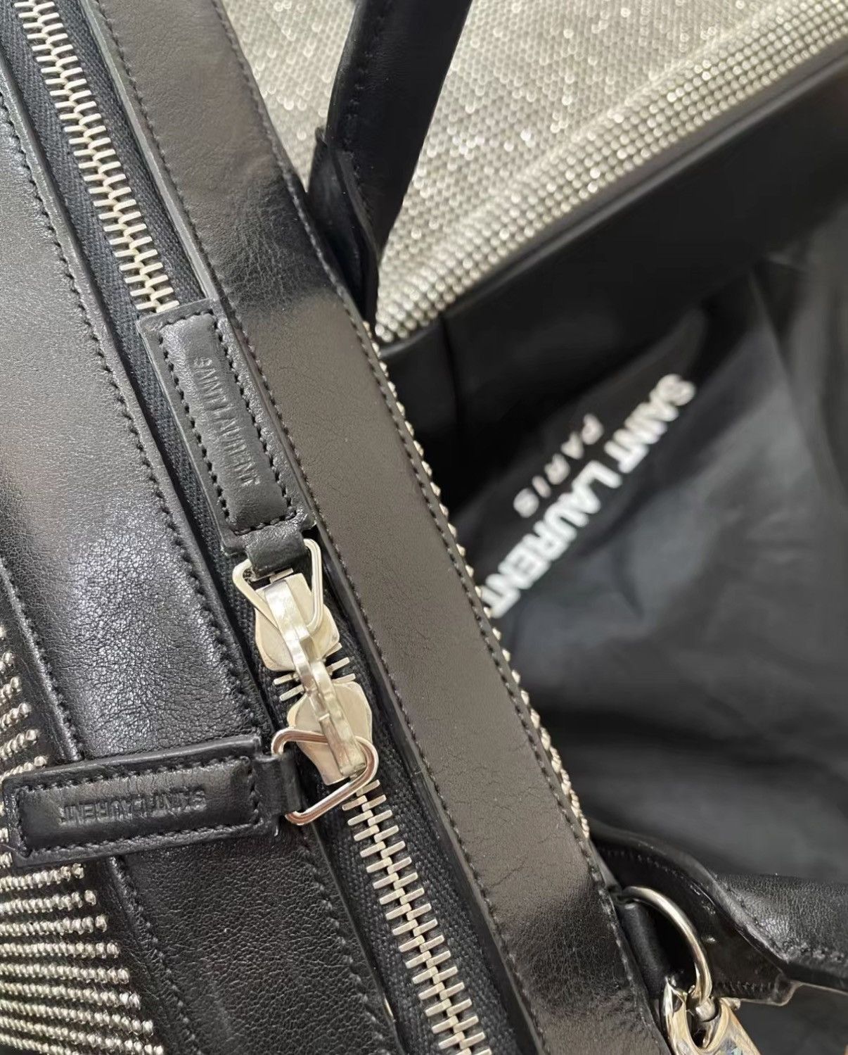 Saint Laurent Paris Black Studded Leather Handbag with Top Handles Size ONE SIZE - 5 Thumbnail